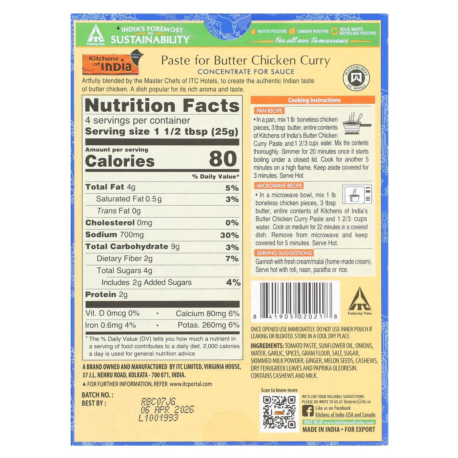 Kitchens of India Butter Chicken Curry Paste, 3.5 Ounce -- 6 per case. - Image 2