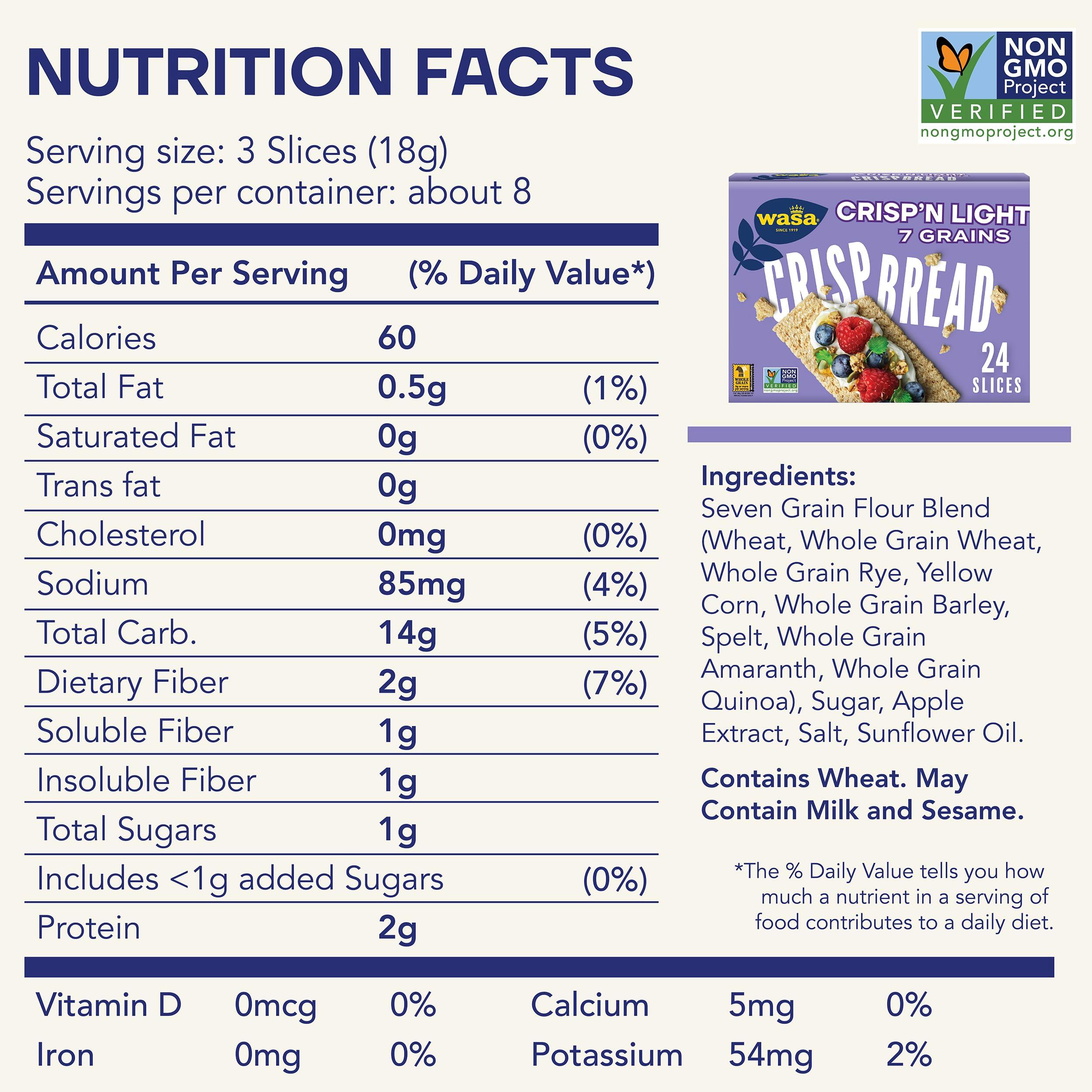 Wasa Crisp’n Light 7 Grains Crispbread, 4.9 oz (Pack of 4), Crackers, Non-GMO Ingredients, 7 Grain Blend, 20 Calories per Slice - Image 2