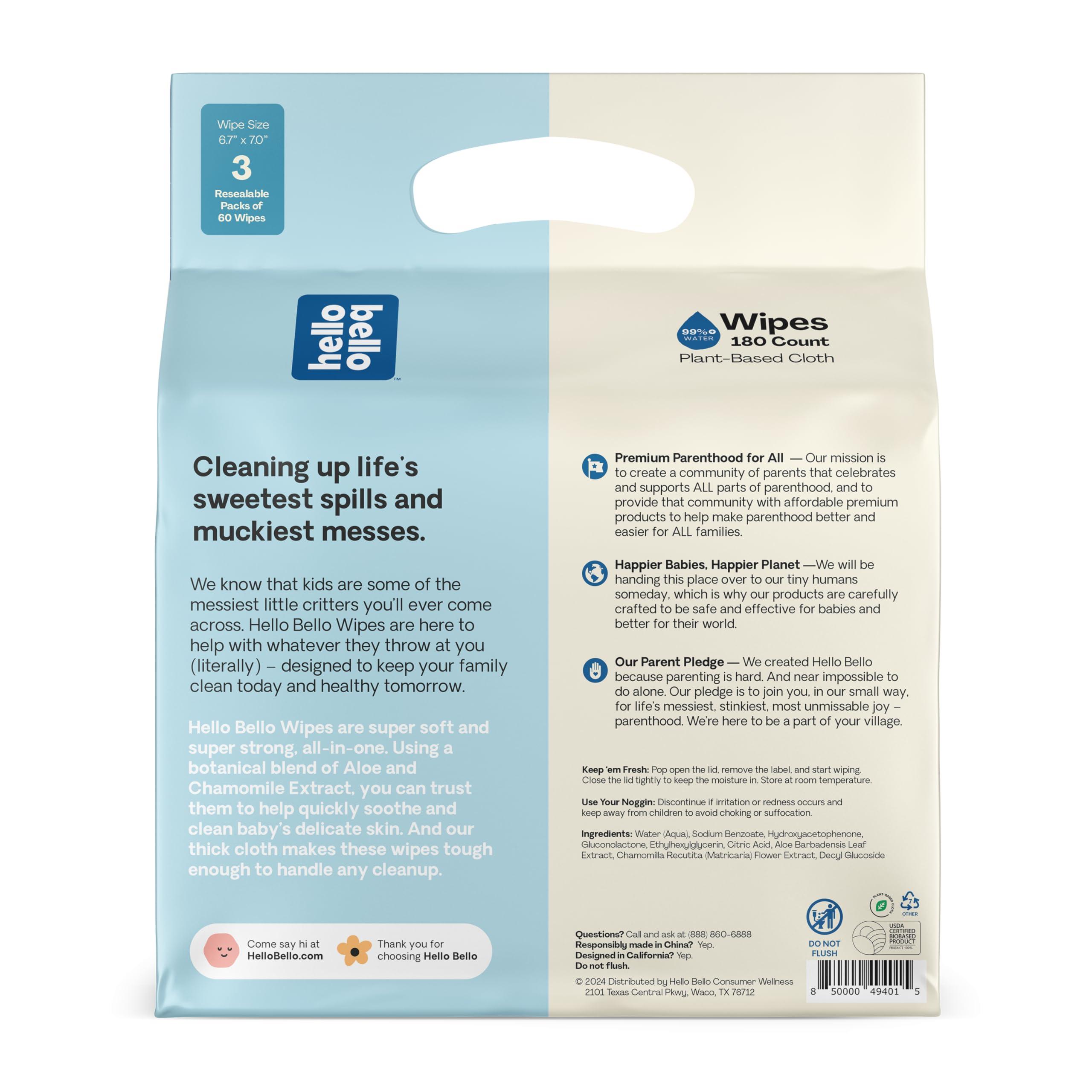 Hello Bello Extra Gentle Unscented Baby Wipes, Plant Based, Made with 99% Water and Aloe for Babies and Kids, 1080 Count - Image 6