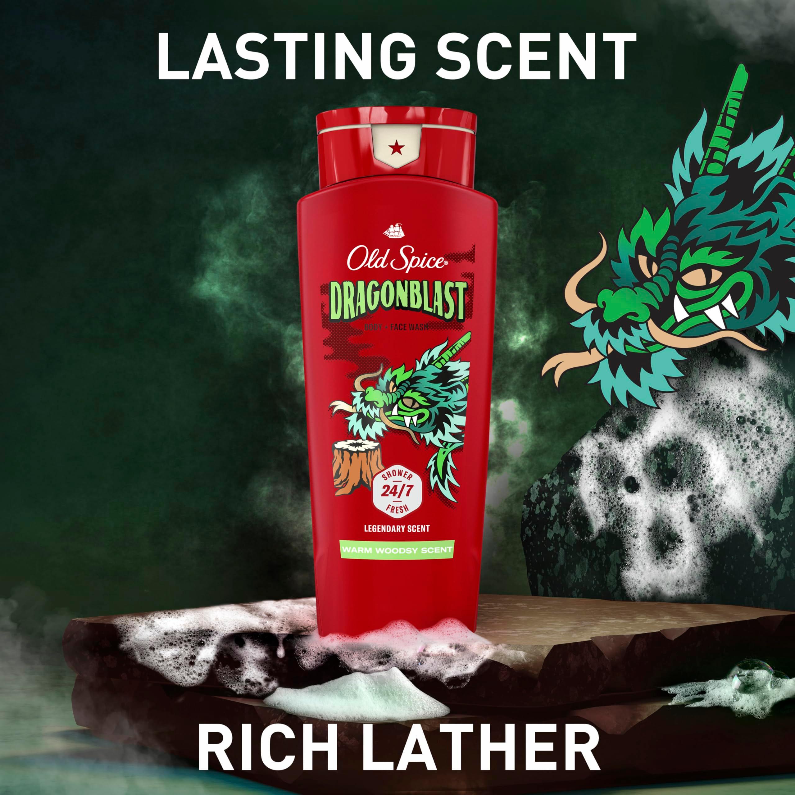 Old Spice Cleansing Body Wash for Men, 3X Defense, 24/7 Shower Fresh with Lasting Scent, 2-in-1 Body & Face Wash, Dragonblast Scent, 24 oz (Pack of 4) - Image 7