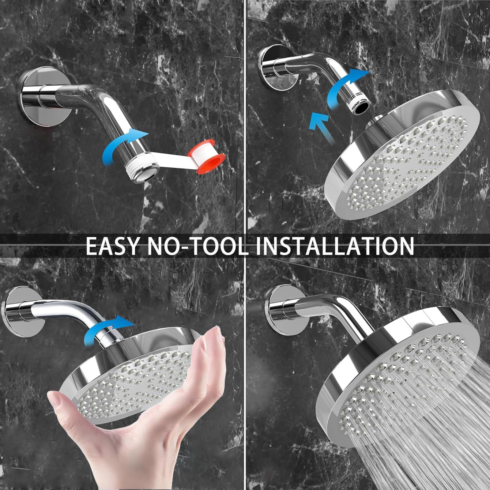 Katezon Shower Head High Pressure Rain, Luxury Showerhead with Chrome Plated Finish, Adjustable Replacement for Your Bathroom Shower Heads, Anti-Clogging Silicone Nozzles(6 Inch) - Image 7