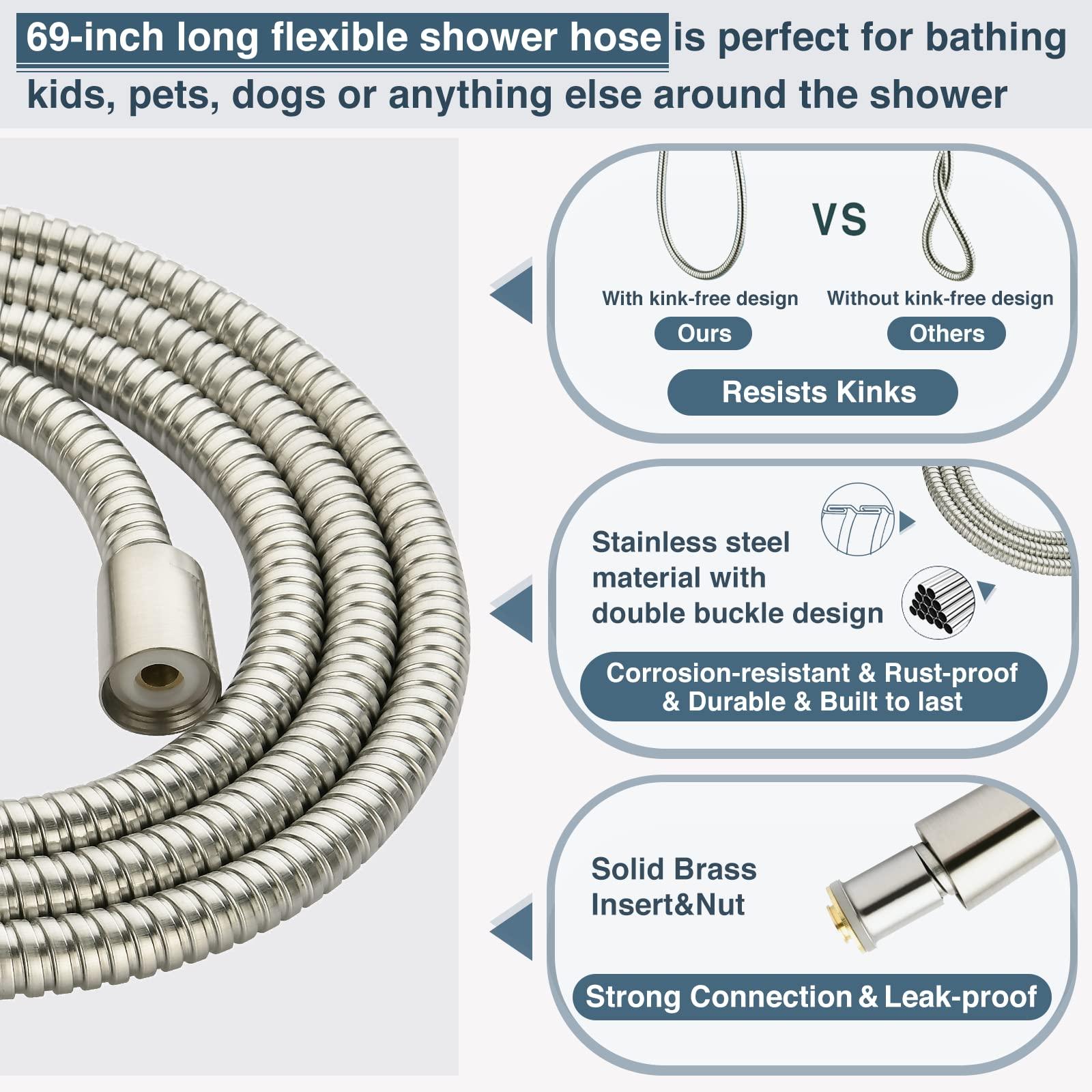 BRIGHT SHOWERS Slide Bar Shower Set with Handheld Shower Head, ADA-Compliant Stainless Steel Grab Bar, Adjustable Height and 69-Inch Hose – Brushed Nickel - Image 7