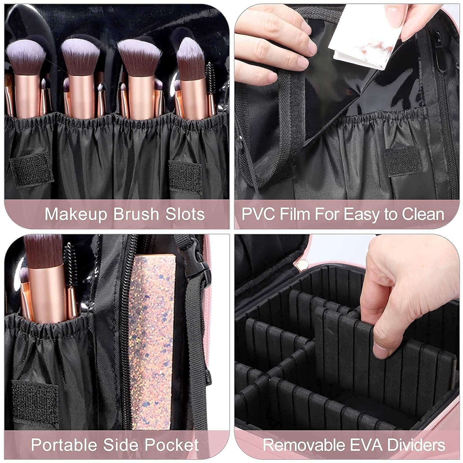 gzcz Makeup Bag Organizer 10.2'' Travel Makeup Train Case Cosmetic Brush Organizer Portable Artist Storage bag with Adjustable Dividers and shoulder strap for Make up Accessories (Cute Pink) - Image 7