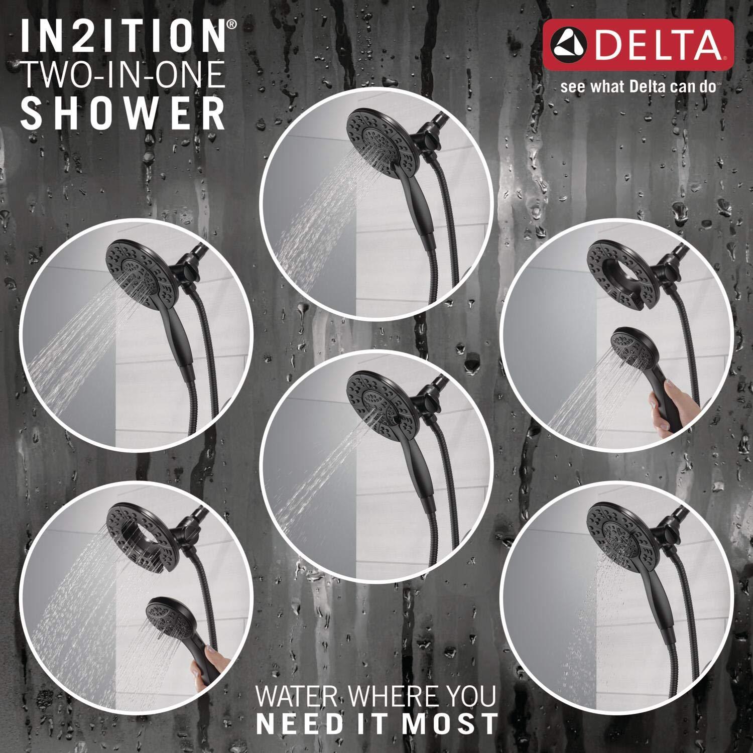 Delta Faucet Arvo 14 Series Single-Handle Tub and Shower Trim Kit, Shower Faucet with 4-Spray In2ition 2-in-1 Dual Hand Held Shower Head with Hose, Matte Black 144840-BL-I (Valve Included) - Image 4
