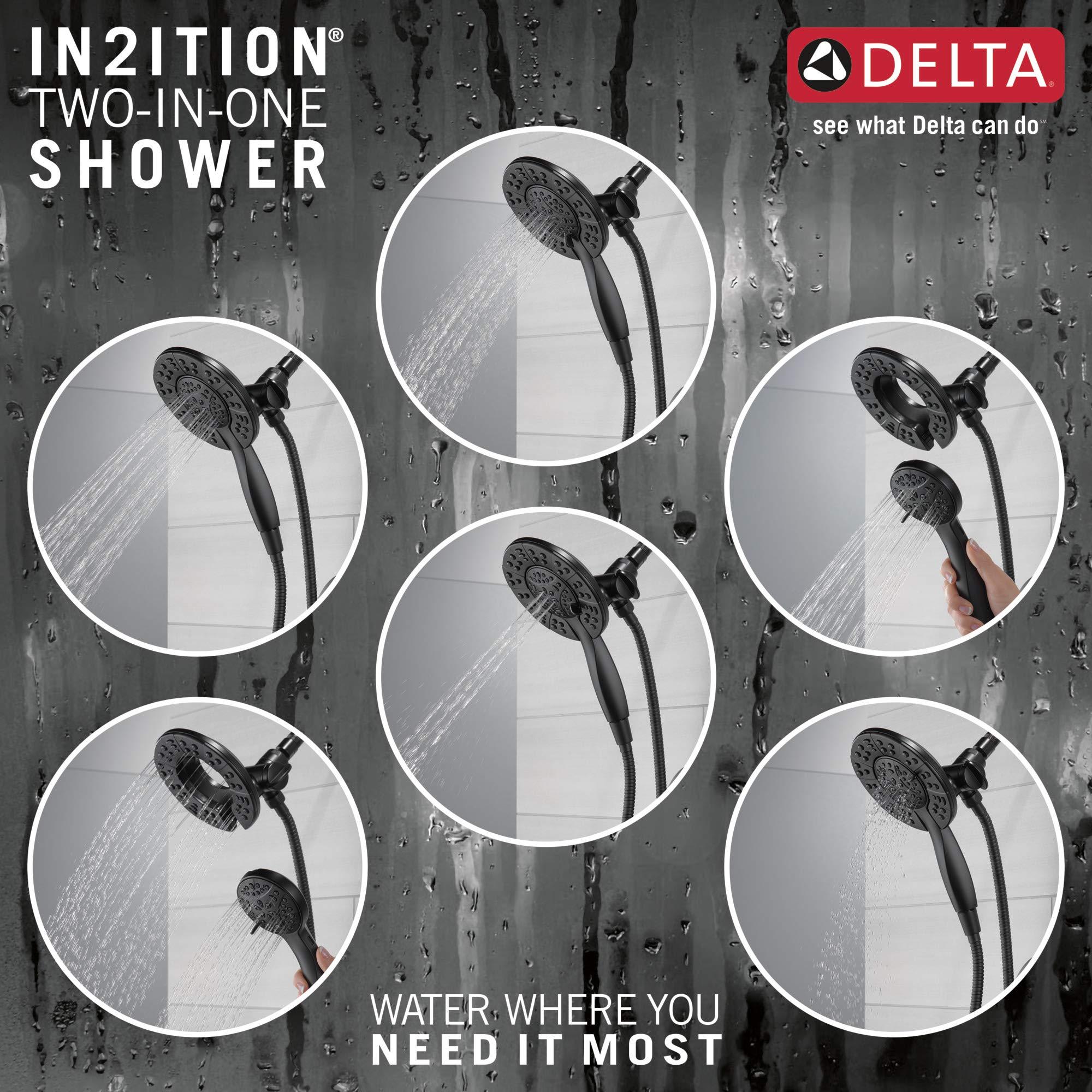 Delta Faucet Arvo 14 Series Single-Handle Shower Faucet, Shower Trim Kit with 4-Spray In2ition 2-in-1 Dual Hand Held Shower Head with Hose, Matte Black 142840-BL-I (Valve Included) - Image 4