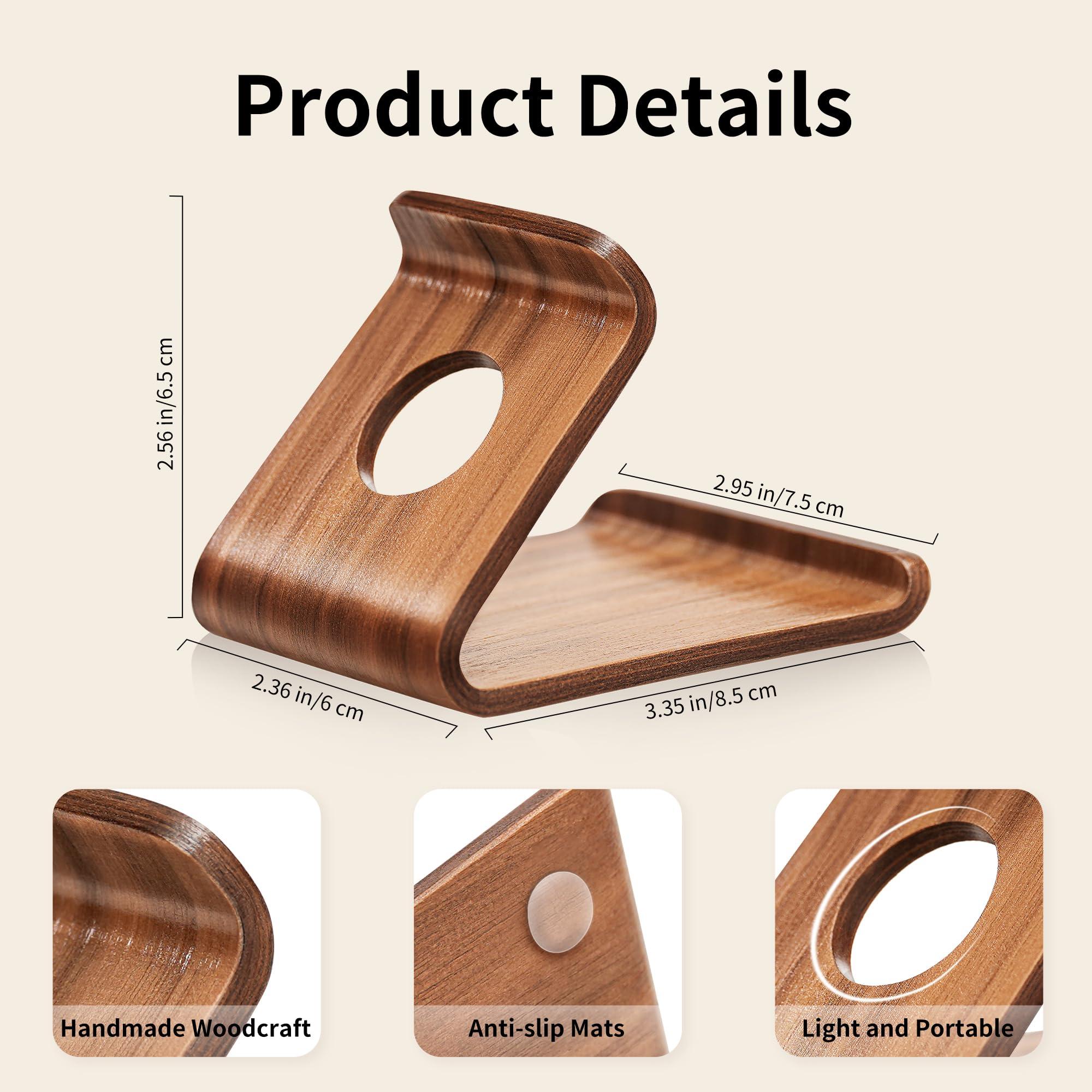 ZJL Cell Phone Stand for Desk - Portable Wood Phone Holder for Bed Compatible with iPhone 16 15 14 13 Pro Max 12 11 iPad Mini, Smartphone, Wooden Office Aesthetic Desk Accessories - Image 3