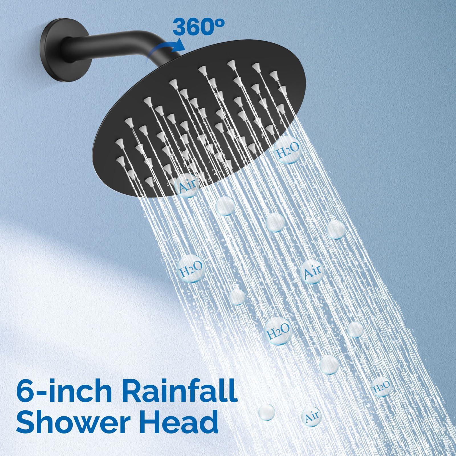 Airuida Shower Faucet Set with Tub Spout Bathtub Faucet Kit Shower Tub Faucet Set Complete Tub Shower Trim Kit with Solid Brass Rough-in Valve Rainfall Round 6 Inch Shower Head Matte Black - Image 8