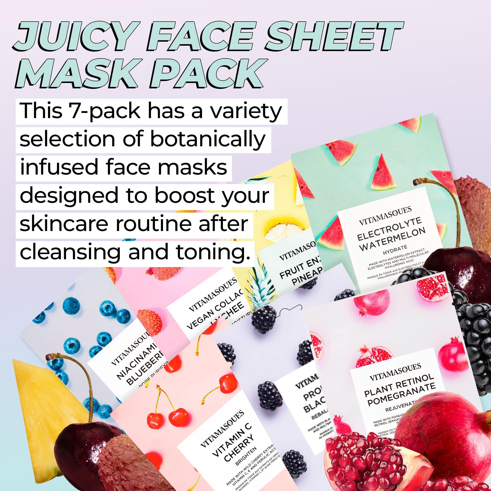 Vitamasques Face Masks Skincare Sheet Kit, 7-Pack - Juicy Collection of Triple-Layer Sheet Facial Masks - Korean Skin Care Pore Purifying, Brightening, and Hydrating - Image 2