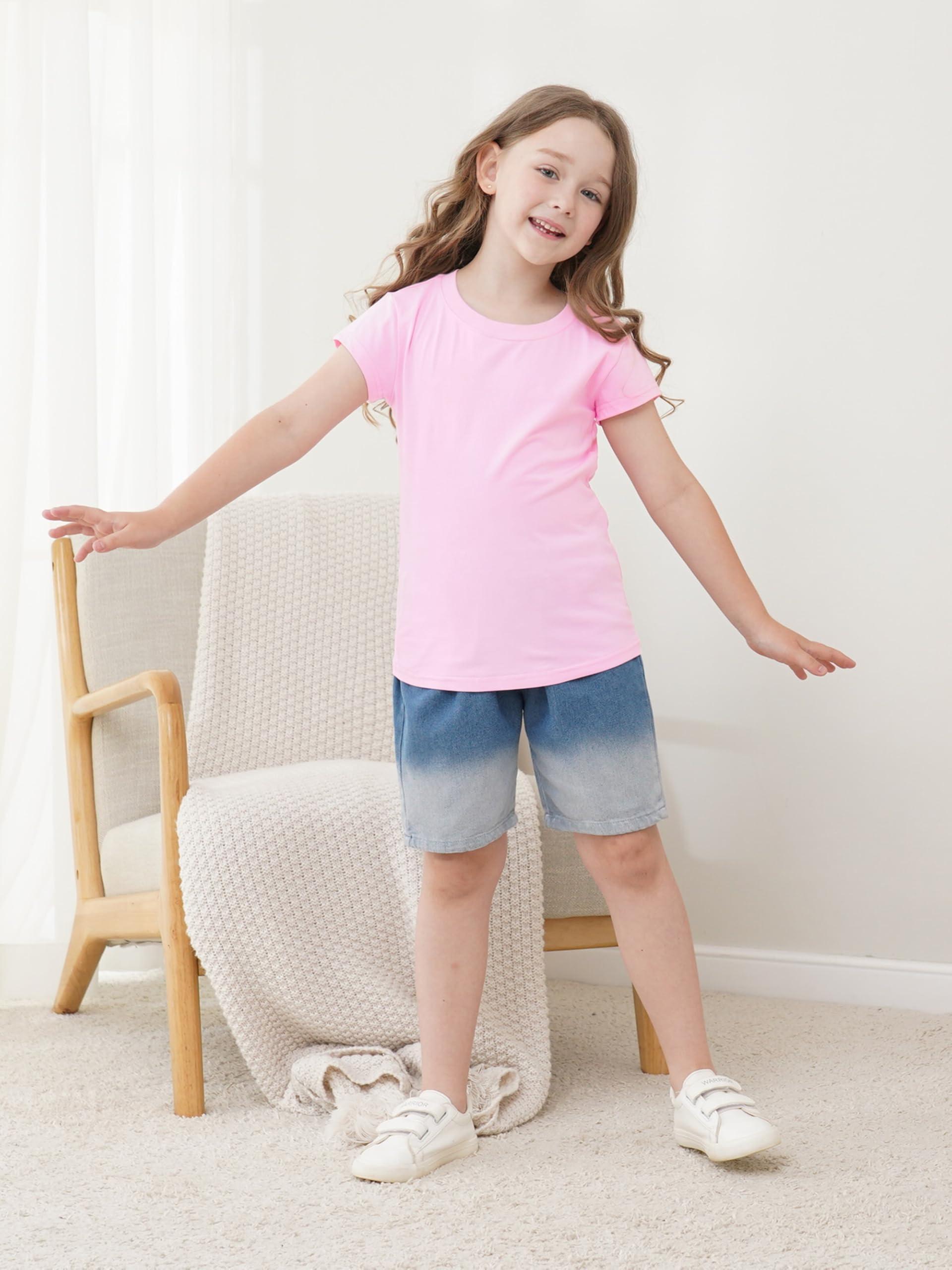 QWE 4 Pieces Girls Shirts Short Sleeve Cotton T-Shirts Graphic Tees Summer Tops Clothes for Girls 5-12 Years - Image 5
