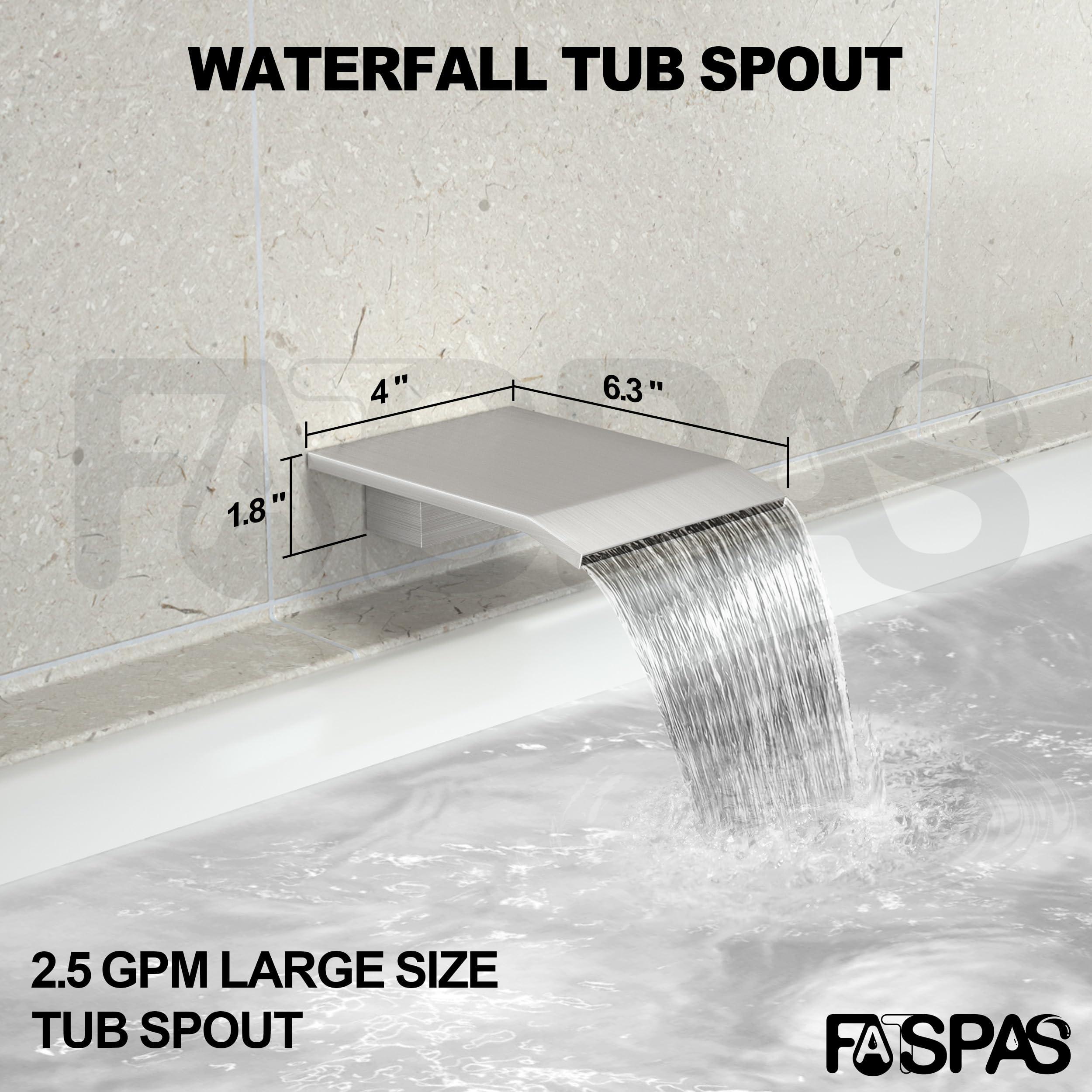 Fatspas Shower System with Tub Spout, Wall Mounted Shower Faucet Set for Bathroom with 12 Inch Rain Shower Head and Handheld Shower Head Set, Brushed Nickel - Image 2