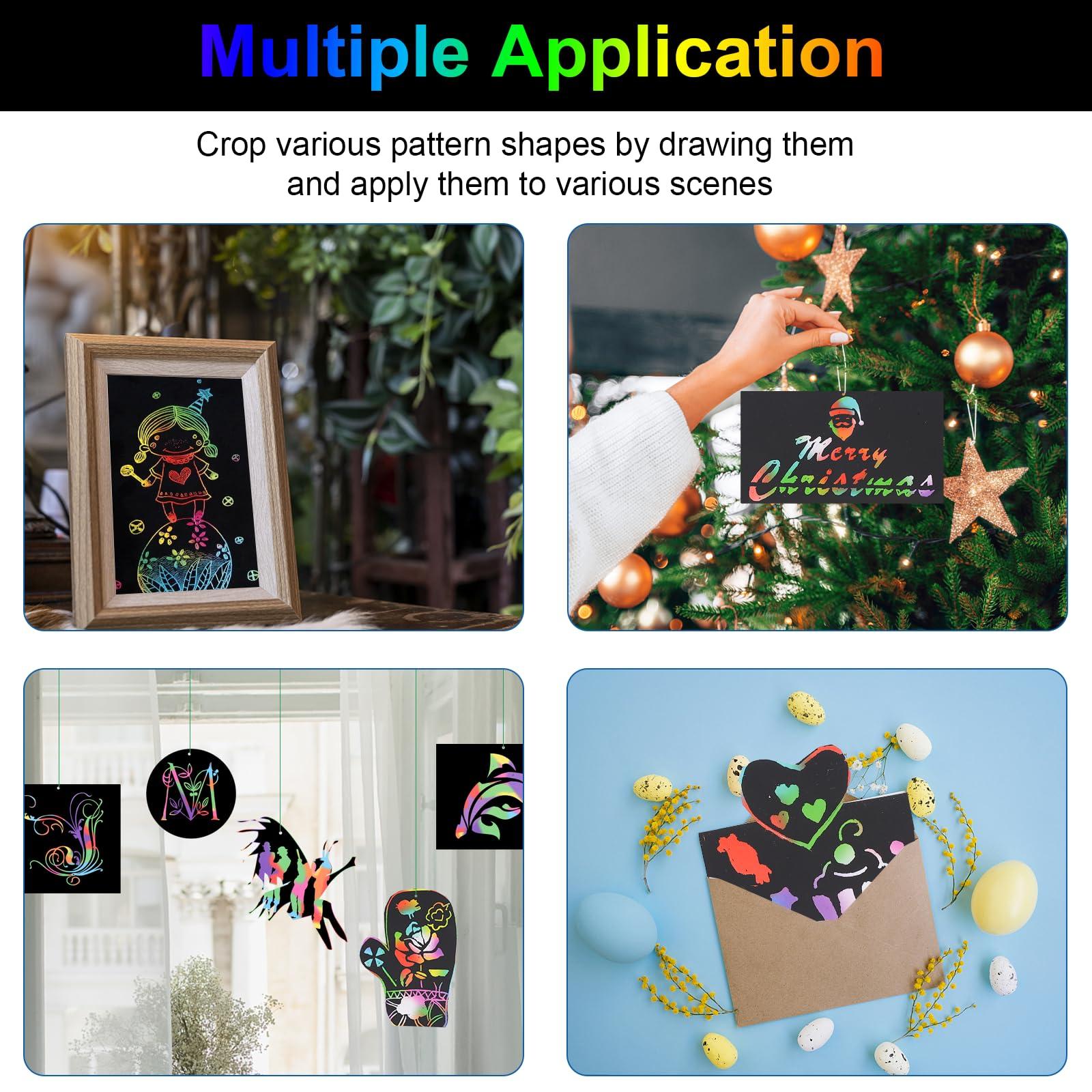 Cityrosy Scratch Art Paper Rainbow Sets 100 Pcs-Black Scratch Off Paper Present for Kids Magic Scratch Off Set Crafts Classroom Supplies Kits for Age 3-12 Kids Party Games - Image 5