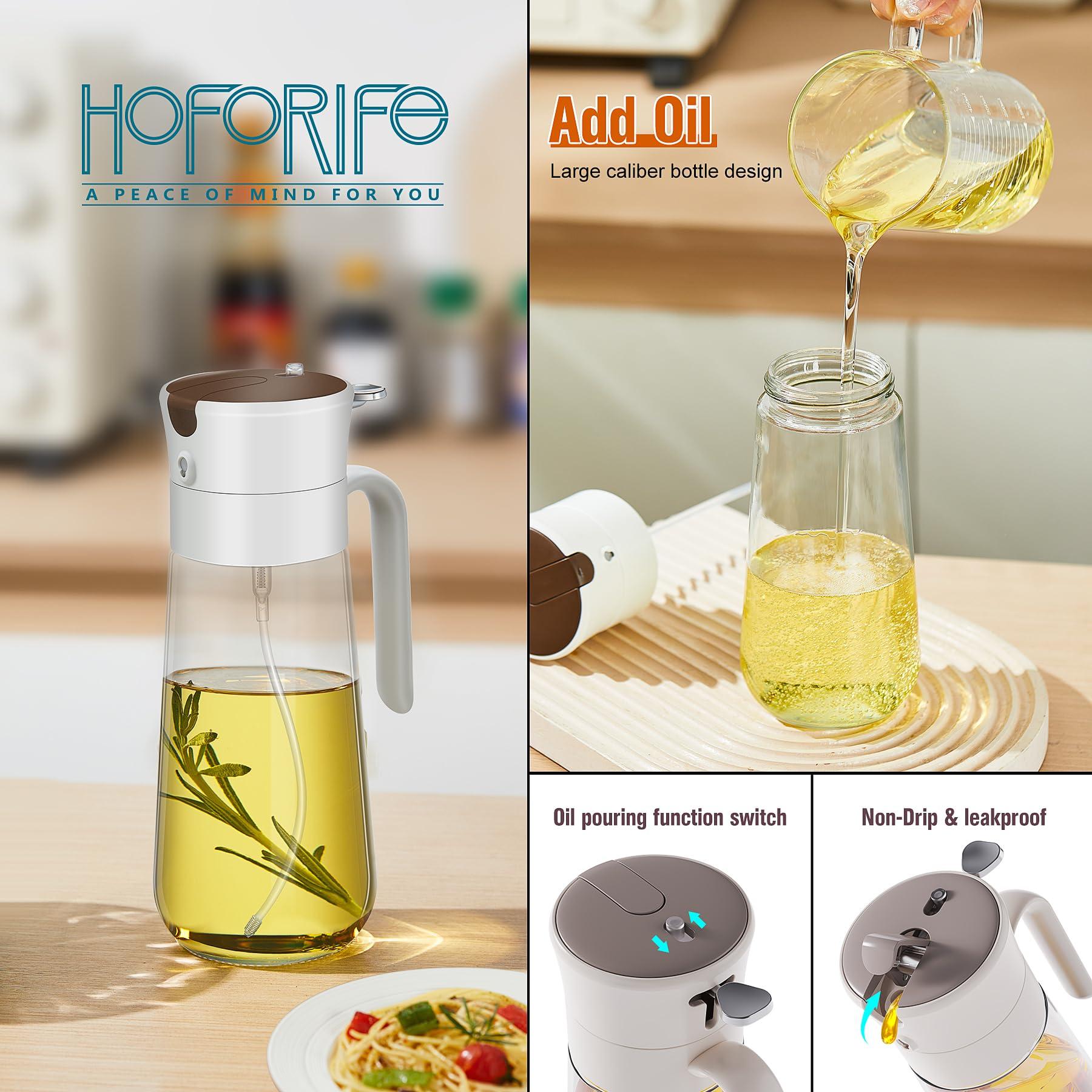 hoforife Glass Olive Oil Dispenser Bottle & Oil Sprayer Bottle 2 In 1 for Kitchen Cooking, Auto Flip Cap, 18oz White - Image 7