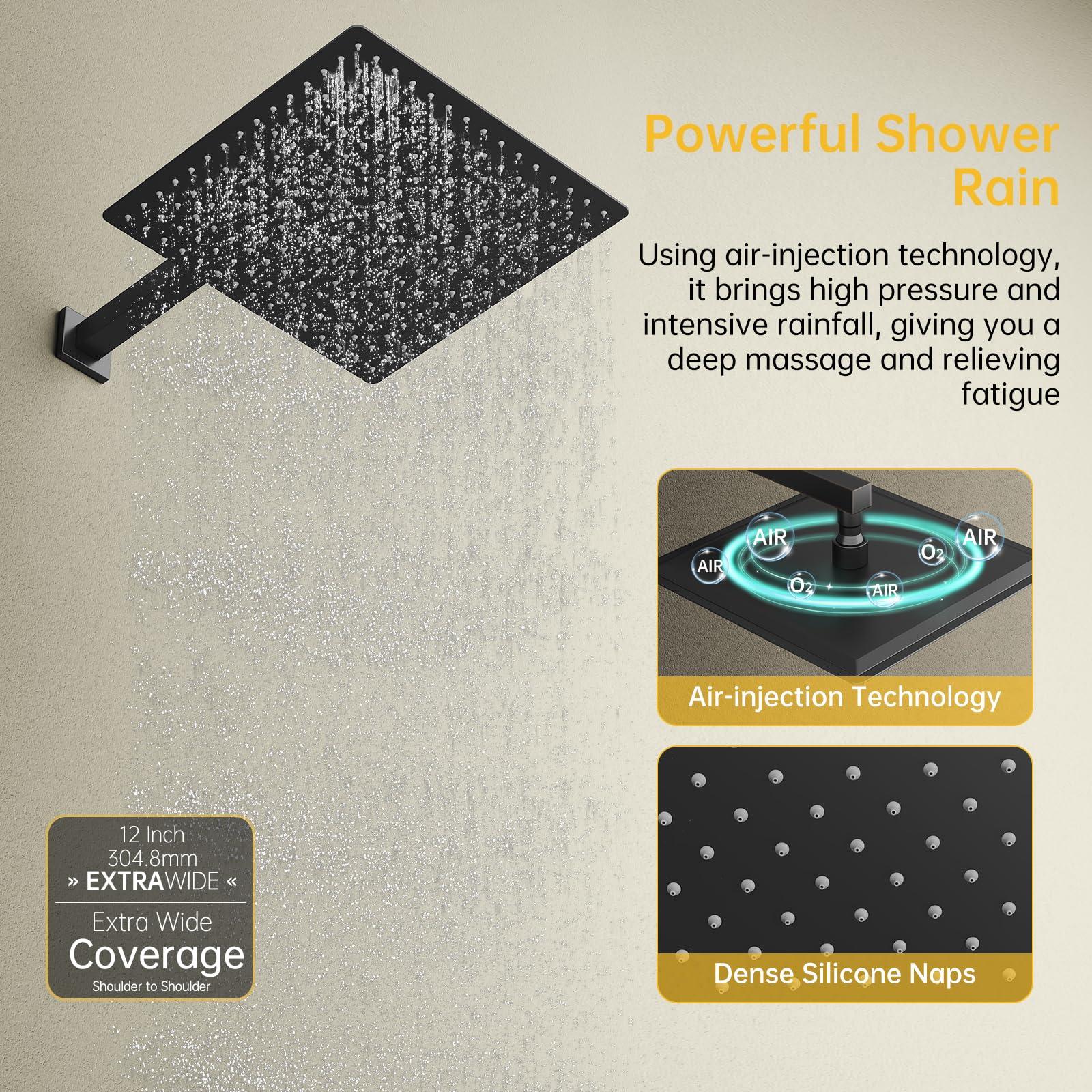BESy Shower System with 12 Inch Rain Shower Head and Handheld Wall Mounted, High Pressure Rainfall Shower Faucet Fixture Combo Set with 2 in 1 Handheld Showerhead for Bathroom, Matte Black - Image 6