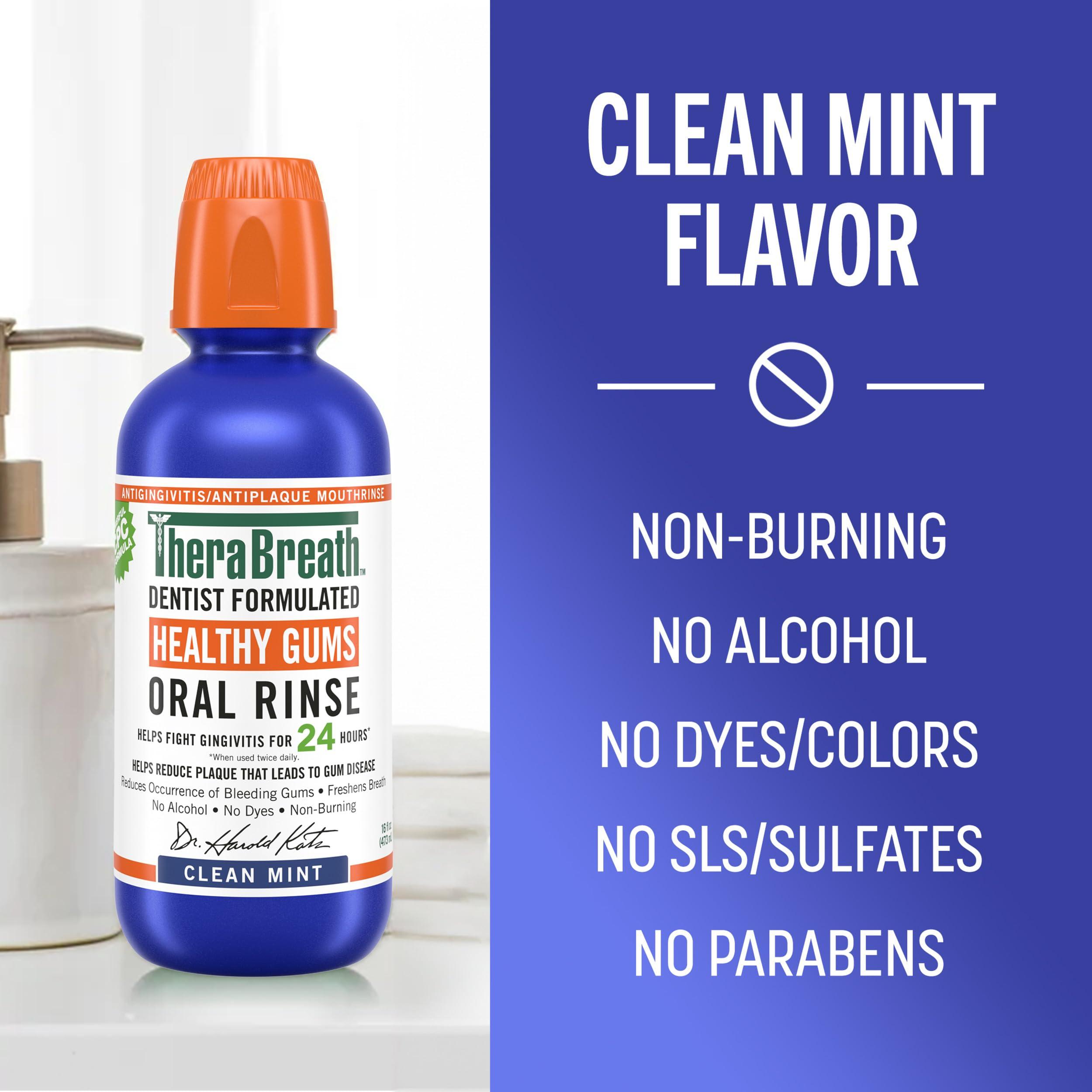 TheraBreath Healthy Gums Mouthwash Clean Mint, Antigingivitis, Dentist Formulated, 16 Fl Oz (2-Pack) - Image 6