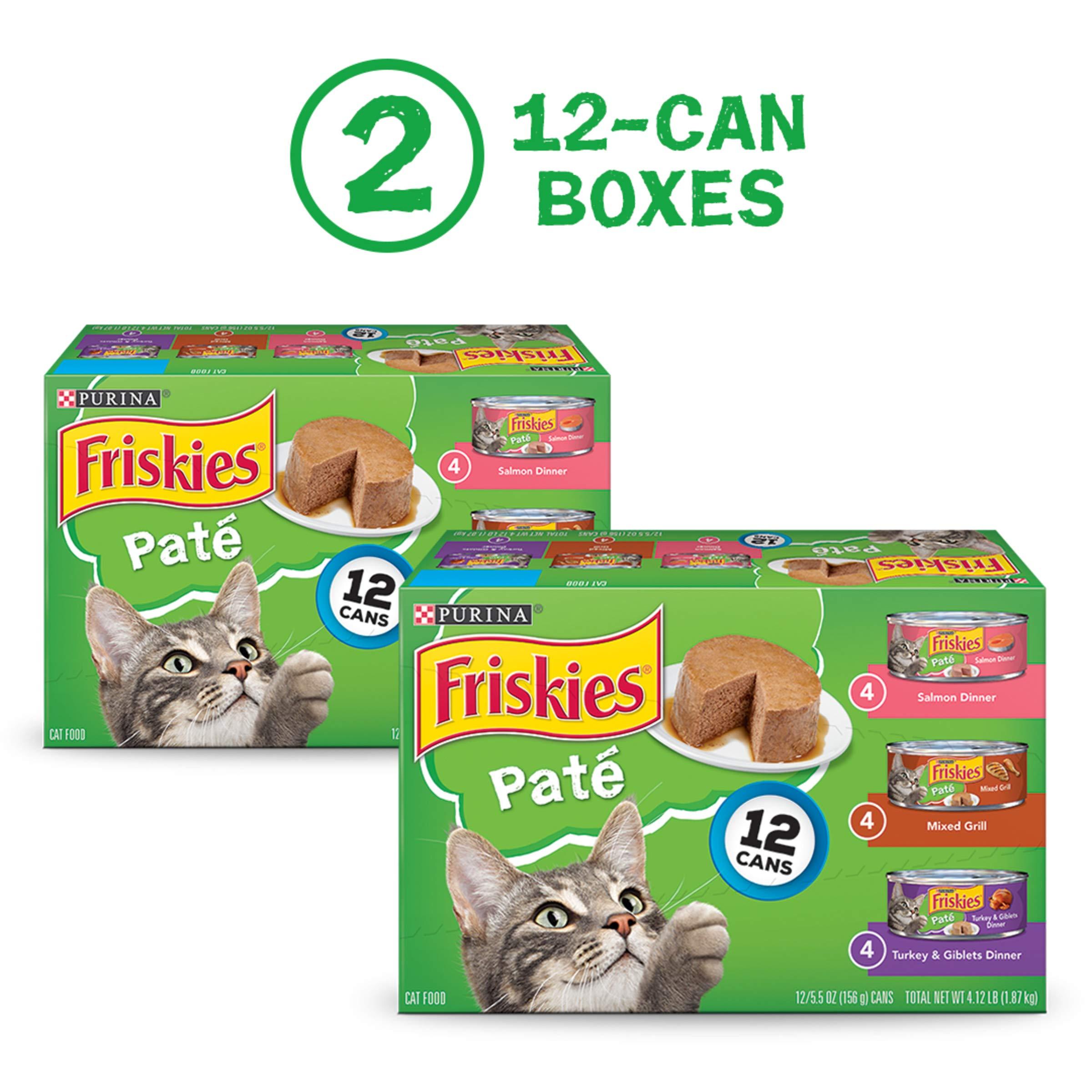 Purina Friskies Wet Cat Food Pate Variety Pack Salmon Dinner, Turkey and Giblets Dinner and Mixed Grill - (2 Packs of 12) 5.5 oz. Cans - Image 2
