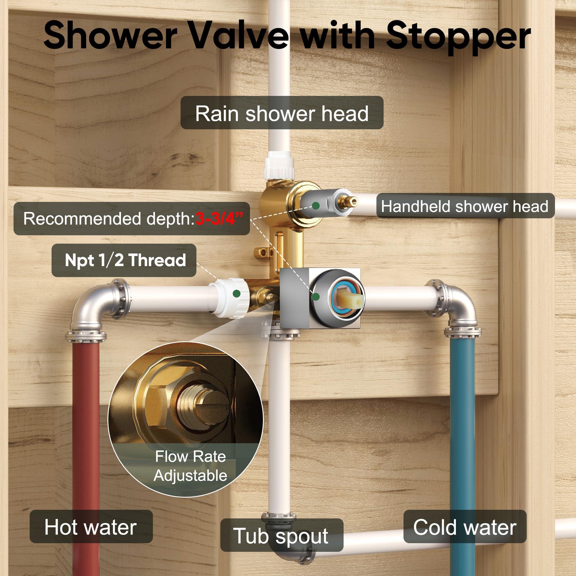 Esnbia Shower System with Tub Spout, Wall Mounted Bathtub Shower Faucet Set, 10 Inch Rain Shower Head and Handheld Shower Head Set, High Pressure Tub Shower Kit with Shower Valve, Brushed Nickel - Image 8