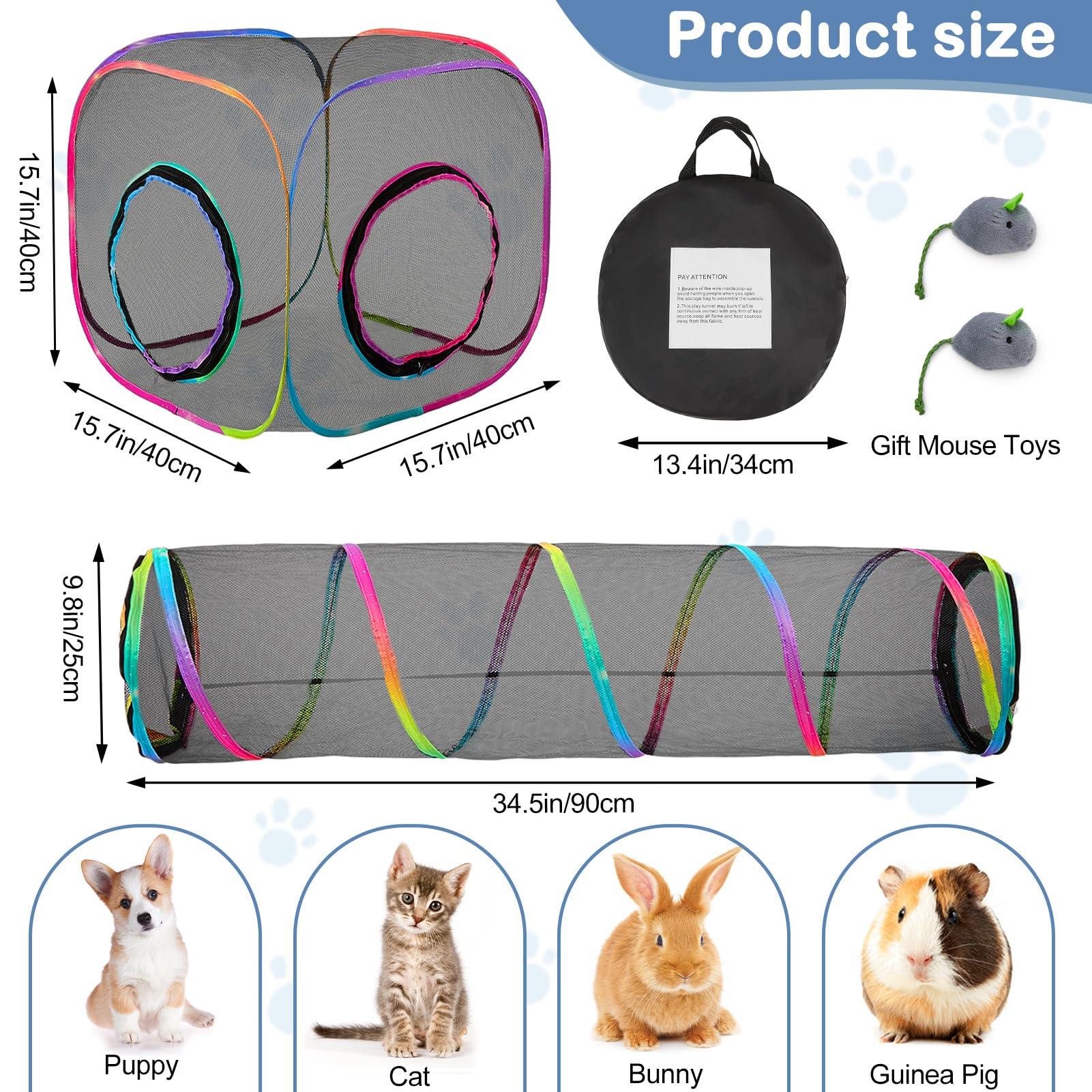 Outdoor Cat Enclosures Portable Cats Tunnel with Carry Bag Breathable Kitty Tent Outdoor with 2 Mouse Toys Outside Cat Enclosure for Indoor Cats (2 Cubes + Run Tunnel) - Image 8