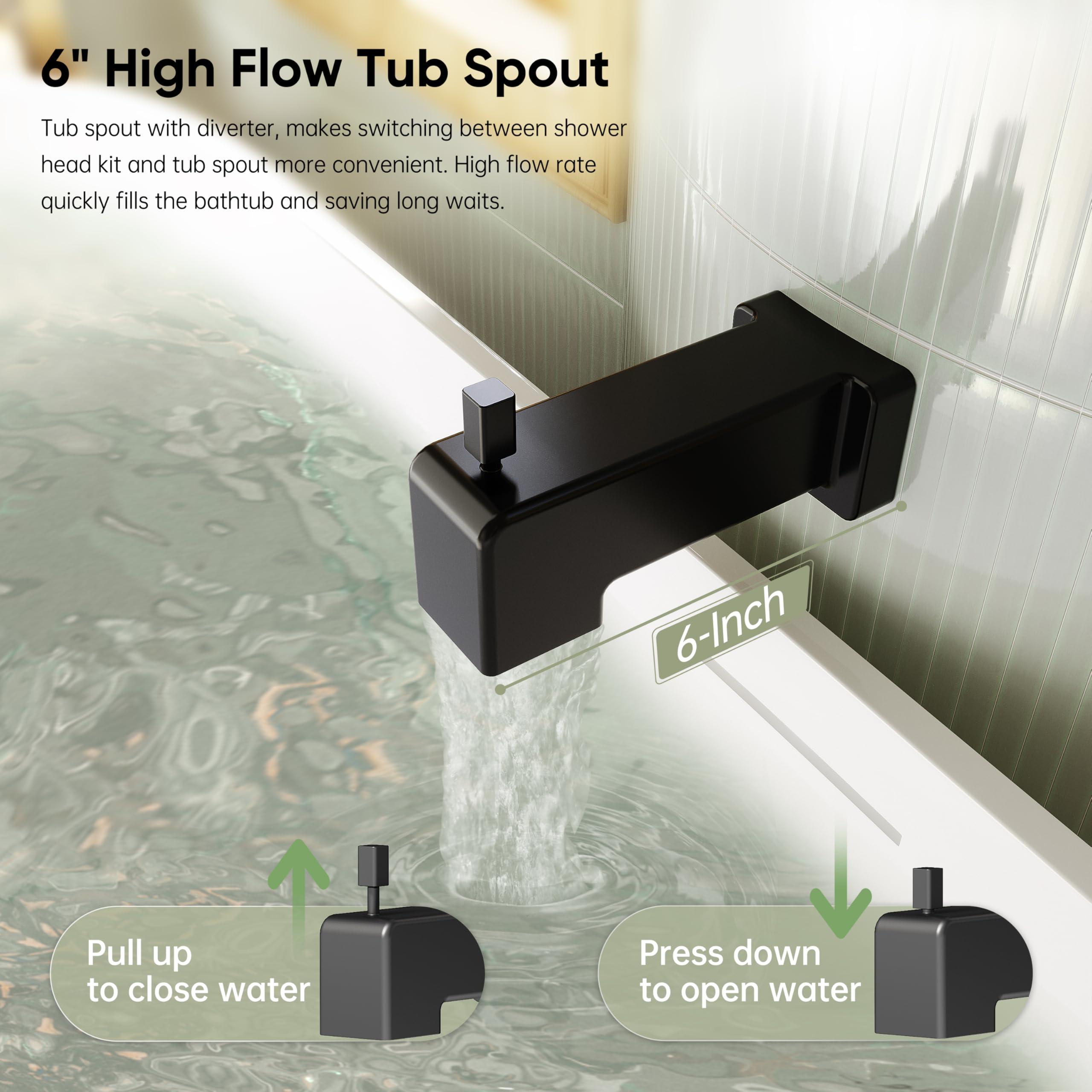 Replacement for Delta Shower Trim Kit 14 Series, All Metal Tub Shower Faucet Set, 6-Inch Matte Black Shower Head and Handle Set(Valve/Cartridge Not Included) - Image 7