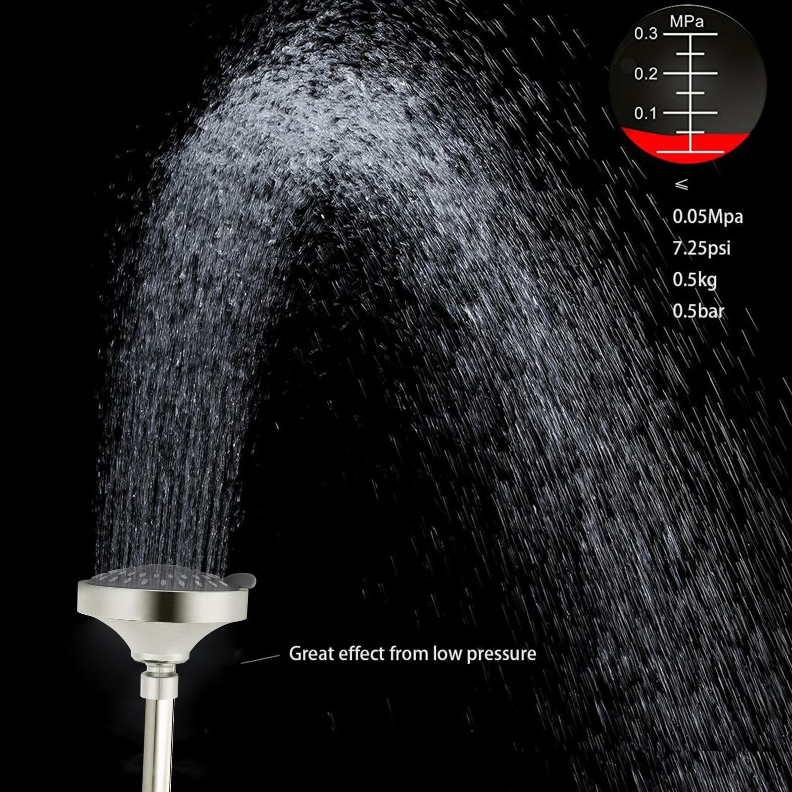 Voolan High Pressure Shower Head - 4 Inch Rain Showerhead - High Flow Bathroom Shower with 5 Spray Settings For a Luxury Showering Experience Even with Low Water Pressure (Brushed Nickel) - Image 2