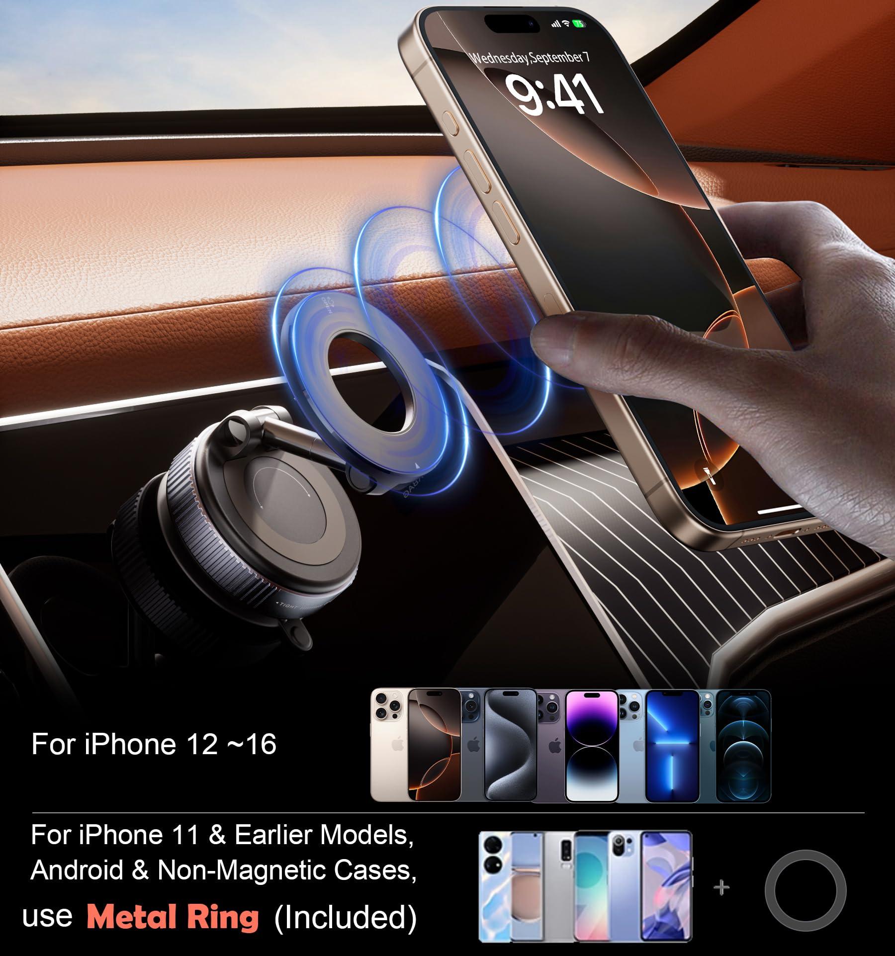 REOKILY 2026 Upgraded Vacuum Magnetic Car Phone Holder 360° Reinforced 96LBS Ultra Suction Cup Phone Mount for MagSafe Cell Phone Holders for Your Car/Gym/Mirror Mount for iPhone & Android - Image 7
