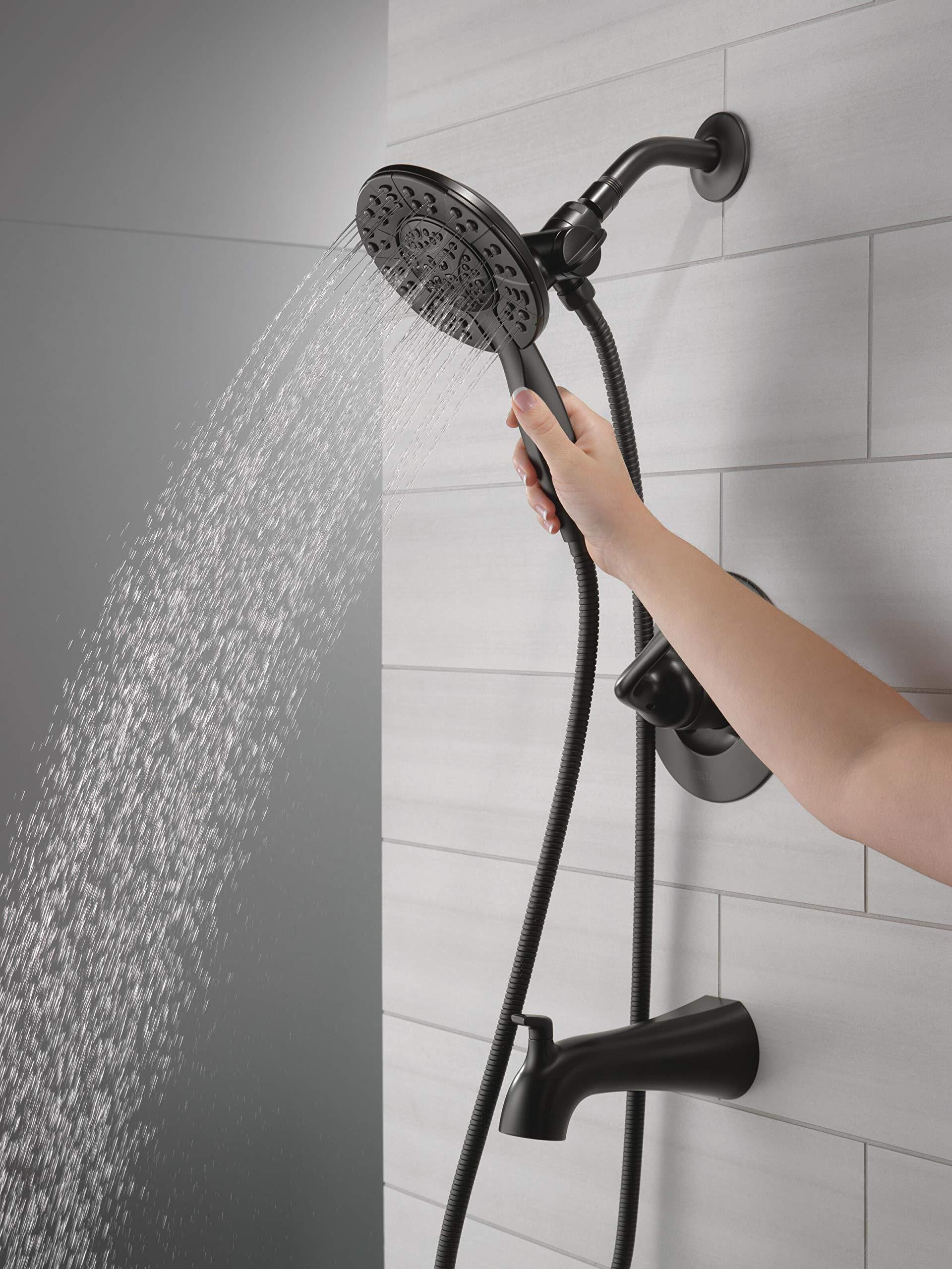 Delta Faucet Arvo 14 Series Single-Handle Tub and Shower Trim Kit, Shower Faucet with 4-Spray In2ition 2-in-1 Dual Hand Held Shower Head with Hose, Matte Black 144840-BL-I (Valve Included) - Image 2