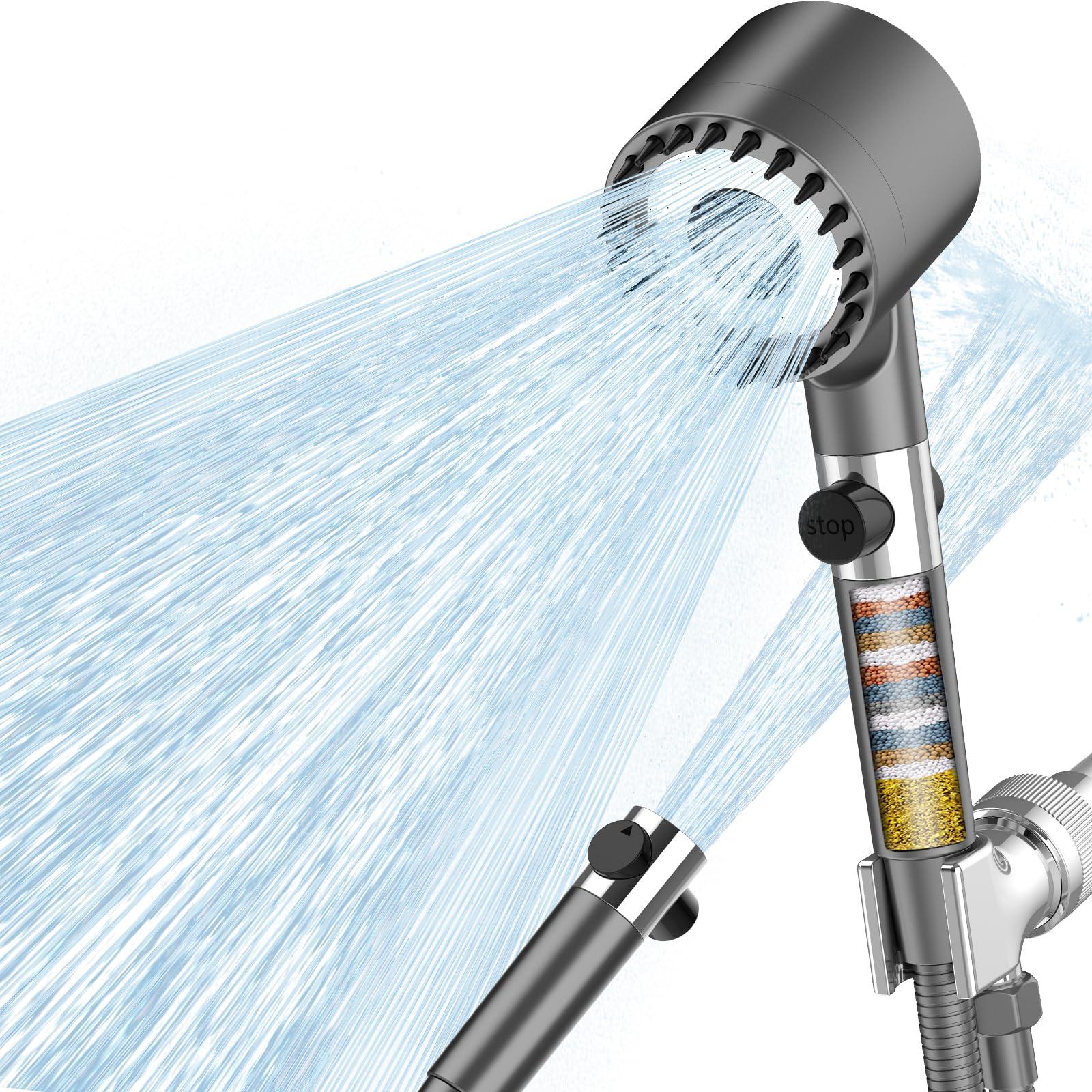 FLUPEYA Filtered Shower Head with Handheld, High Pressure Shower Heads 3 Spray Mode with ON/OFF Switch, Power Wash for Bathroom Cleaning, Shower Head with Filters Prevents Dry Skin and Damaged Hair