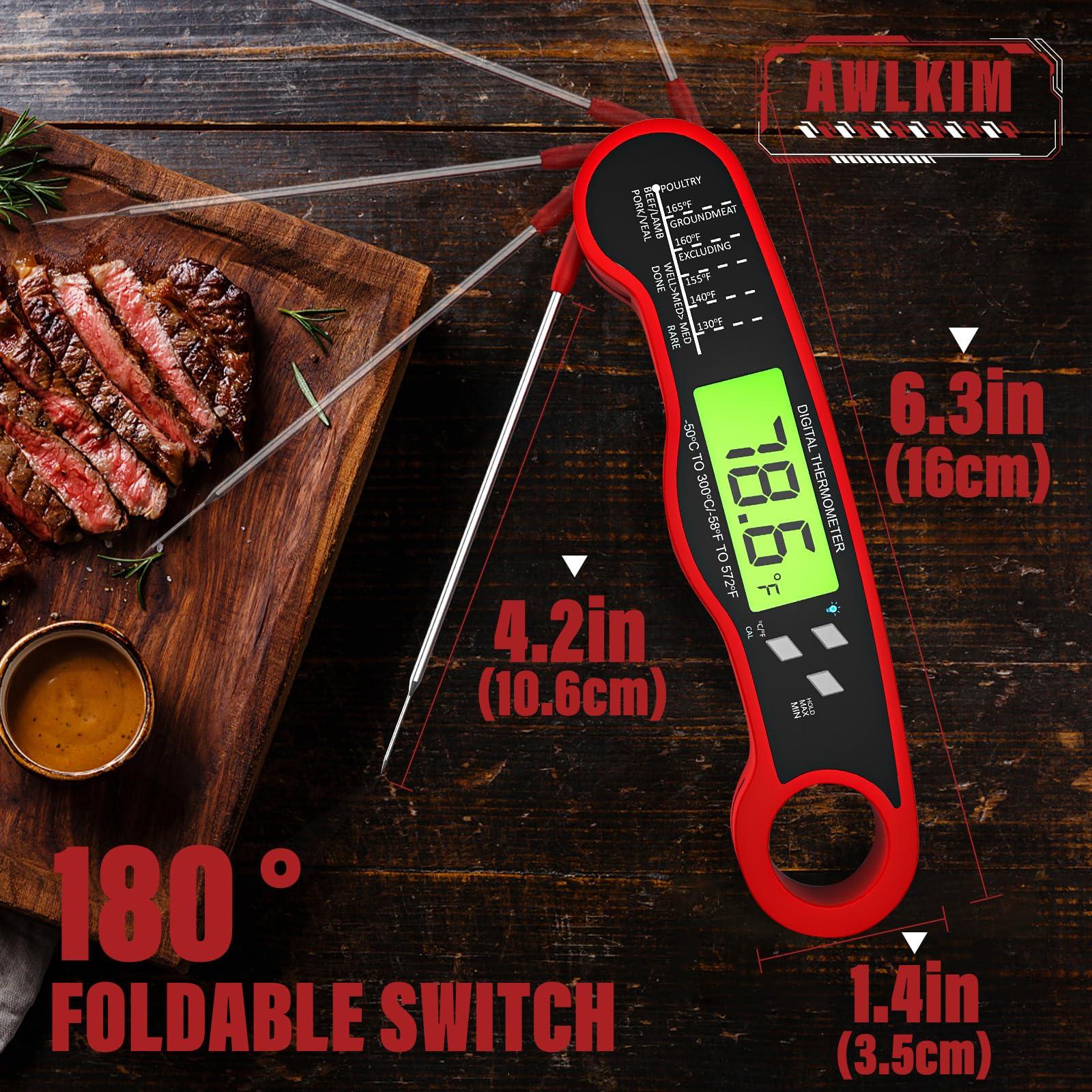 Instant Read Meat Thermometer Digital - Waterproof Food Thermometer with Backlight for Cooking, Grill, Candy, Kitchen & Stocking Stuffers for Men - Red - Image 3