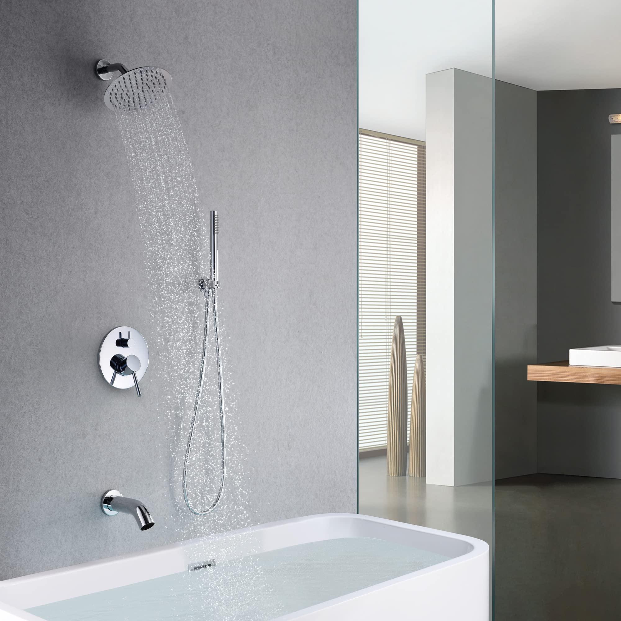 sumerain Rain Shower System with Tub Spout, Tub Shower Faucet Set with 8 inches Shower Head and Hand Shower, Valve Included Chrome - Image 4