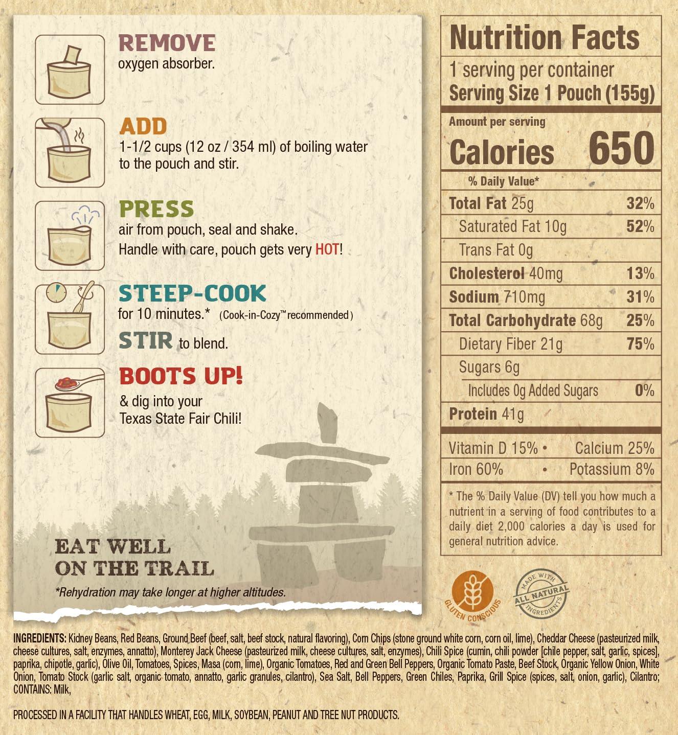 Packit Gourmet Texas State Fair Chili | Premium Freeze Dried Backpacking & Camping Food | Large Portions | High Protein | Real Meat | Just Add Water Meal |All-Natural Ingredients | Made in Texas |Freeze-Dried and Dehydrated Foods - Image 2