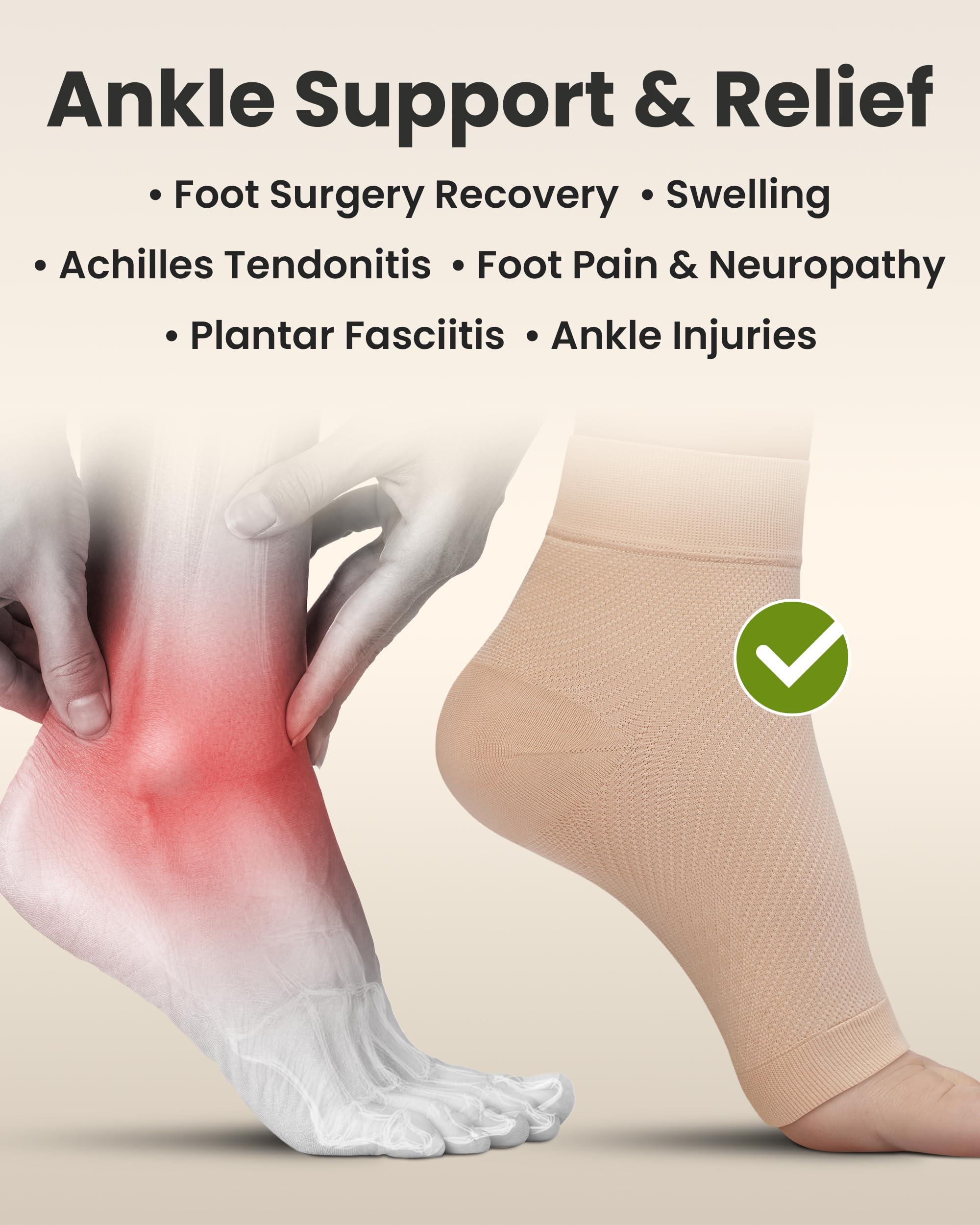 KEMFORD Ankle Compression Sleeve - Plantar Fasciitis Braces - Open Toe Compression Socks for Swelling, Sprain, Neuropathy, Foot Arch Support for Men and Women - 20-30mmhg, L, Beige - Image 5