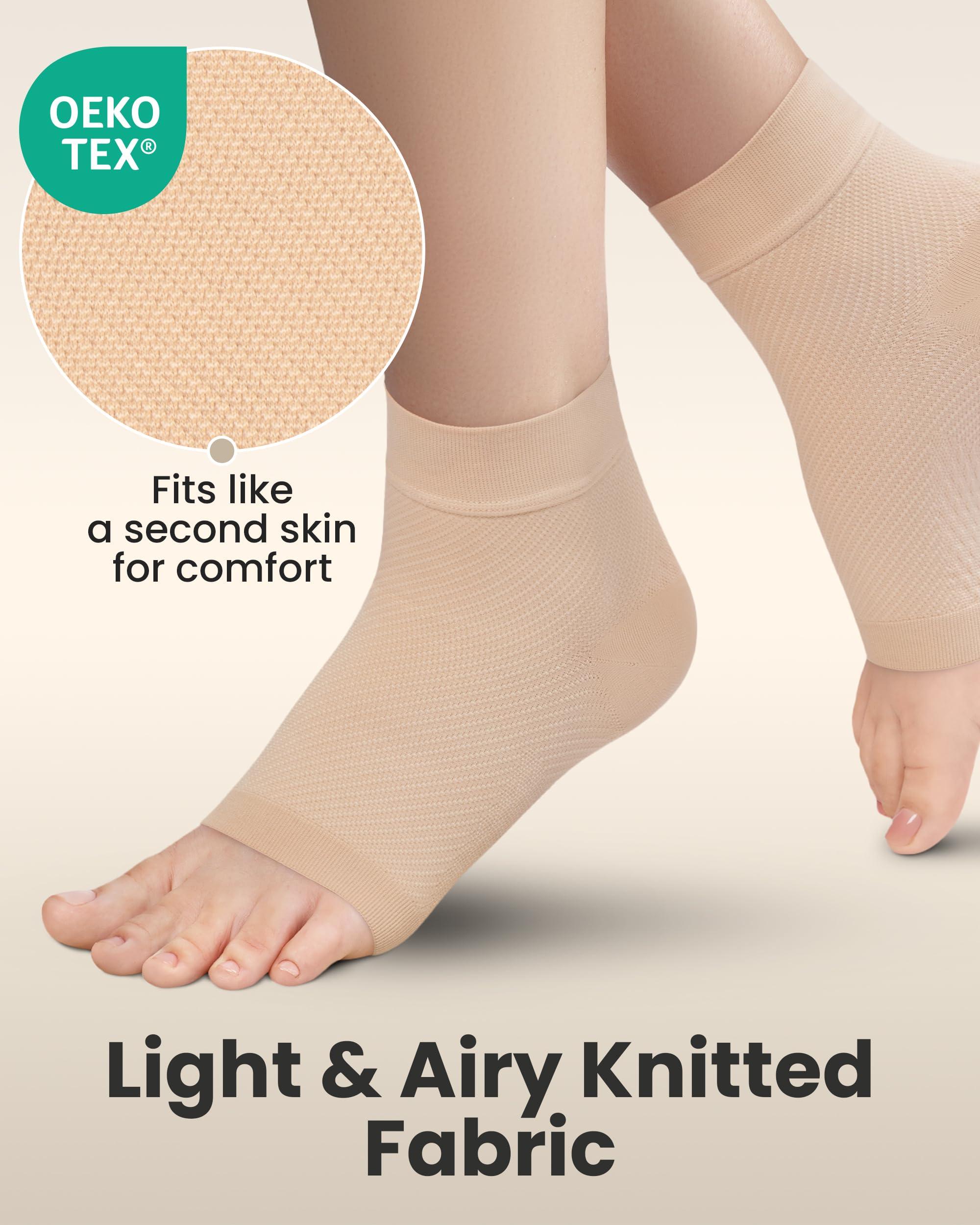 KEMFORD Ankle Compression Sleeve - Plantar Fasciitis Braces - Open Toe Compression Socks for Swelling, Sprain, Neuropathy, Foot Arch Support for Men and Women - 20-30mmhg, L, Beige - Image 3