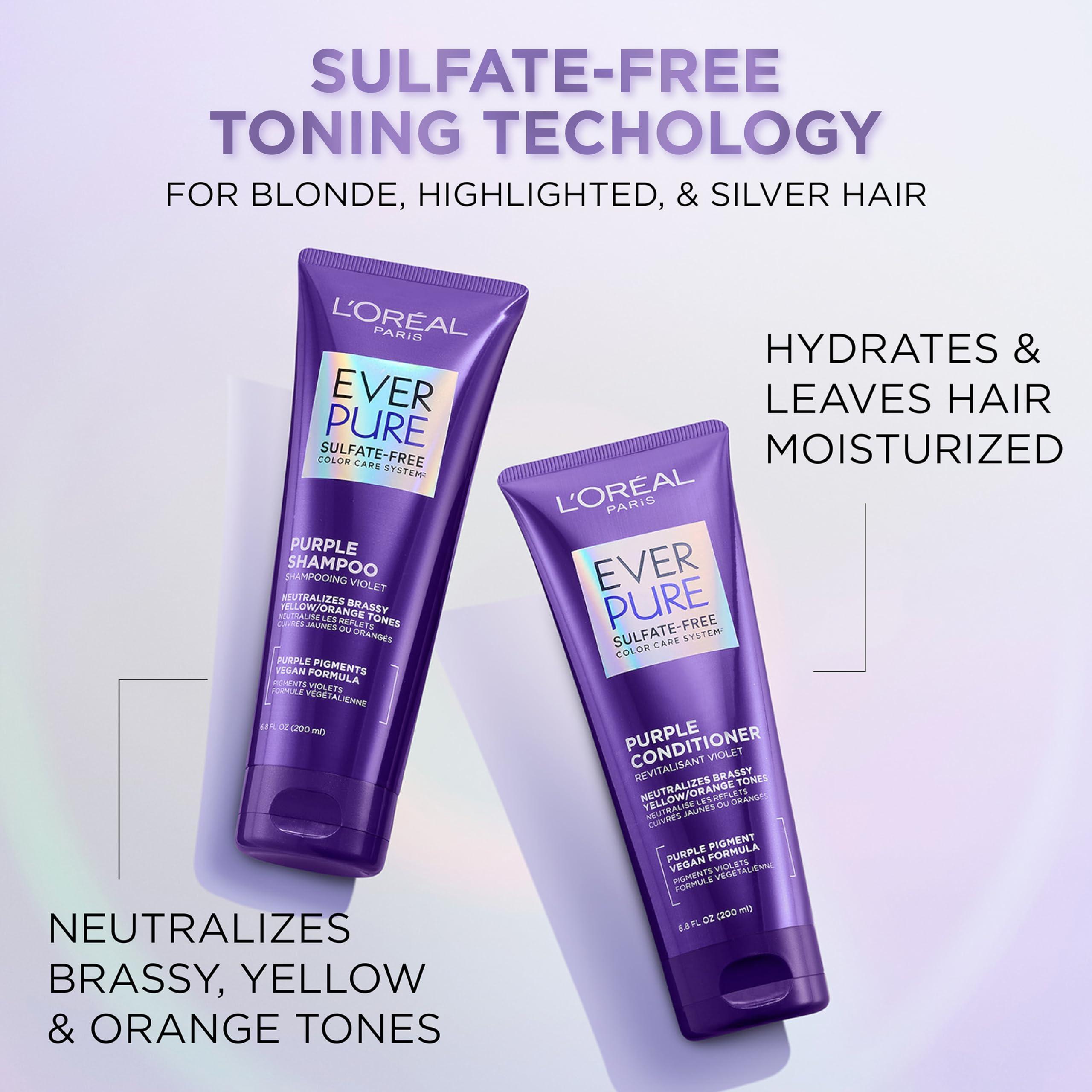 L’Oreal Paris Sulfate Free Brass Toning Purple Conditioner for Blonde, Bleached, Silver, or Brown Highlighted Hair, EverPure, 23 Fl Oz (Packaging May Vary) - Image 3