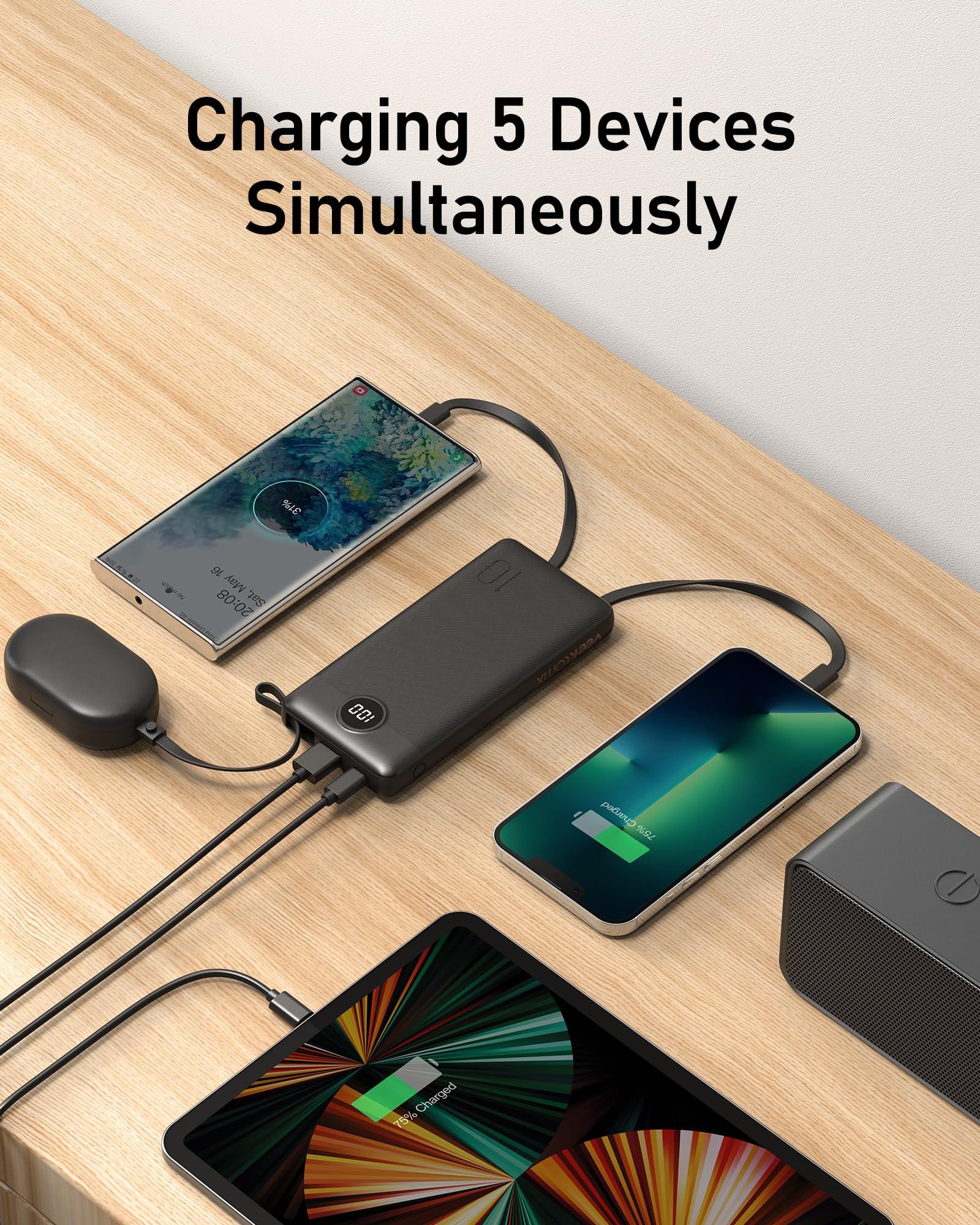 VEEKTOMX Portable Charger with Built-in Cables 10000mAh Power Bank for iPhone Slim Fast Charge USB C Battery Pack Travel Essentials Powerbank Compatible with iPhone, Samsung, Android, etc - Image 5