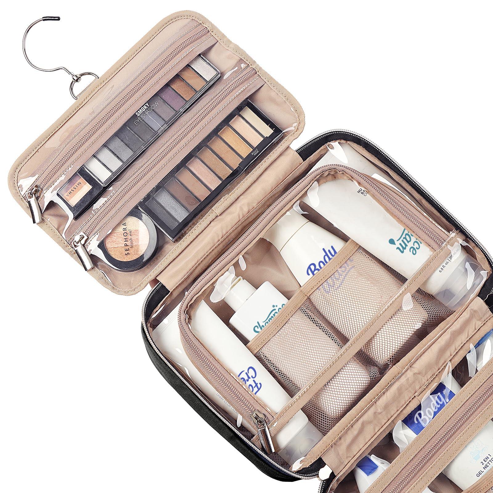 NISHEL Travel Toiletry Bag for women, Portable Hanging Organizer for Travel-Sized Shampoo, Conditioner, Brushes Set, makeup Accessories, Medium Size, Black - Image 4