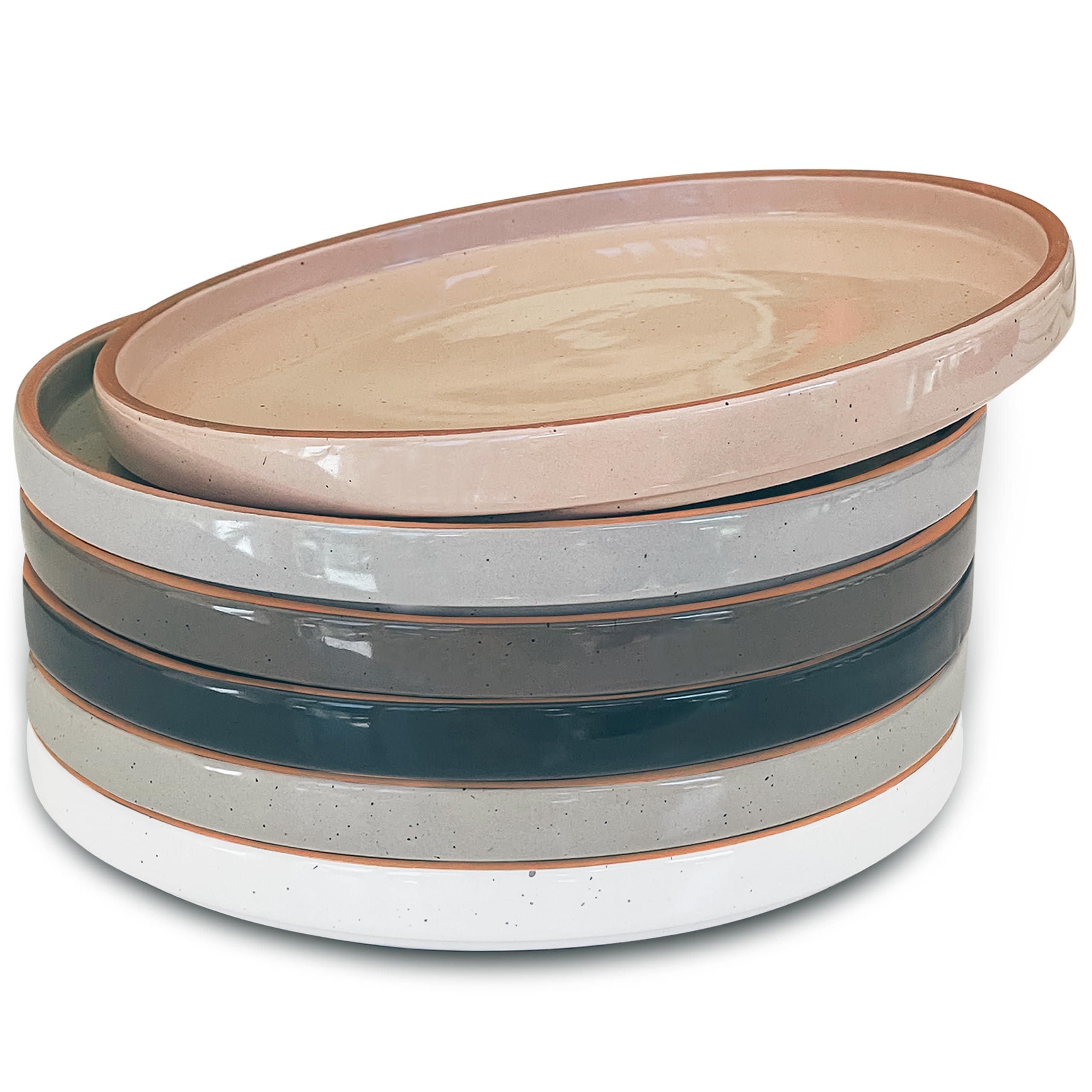 Mora Ceramic Flat Plates Set of 6-8 in - The Dessert, Salad, Appetizer, Small Lunch, etc Plate. Microwave, Oven, and Dishwasher Safe, Scratch Resistant. Kitchen Porcelain Dish - Neutrals