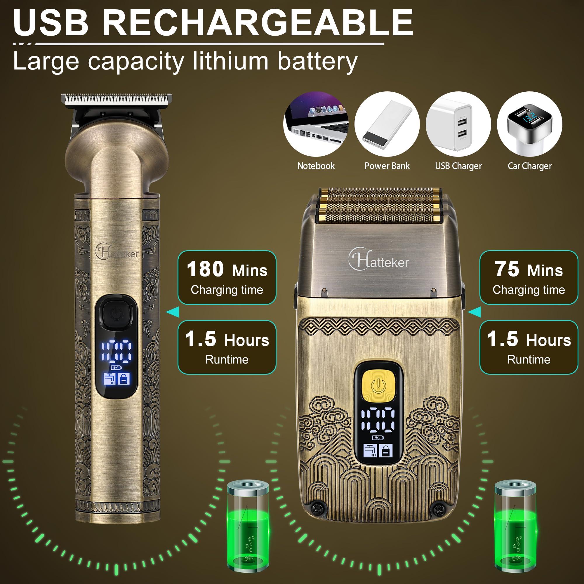 Hatteker Professional Hair Clipper Electric Razor Foil Shavers for Men Body Nose Ear Hair Grooming Kit with Triple Blades Cordless Waterproof - Image 4