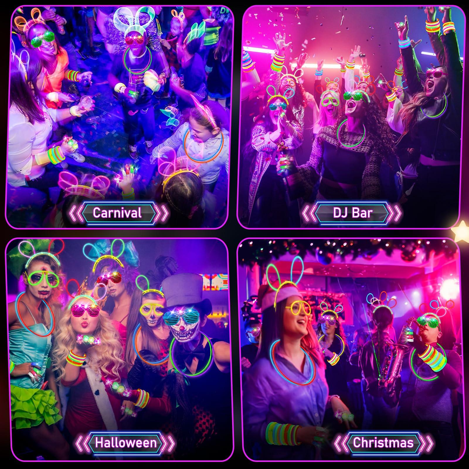 HONLYNE Glow in the Dark Supplies for Kids Adults, Light Up Party Favors, 56 LED Light Up Toys, 100 Glow Sticks Bulk Party Pack DIY Glasses Headbands Necklaces for Neon Party Supplies & Decorations - Image 5