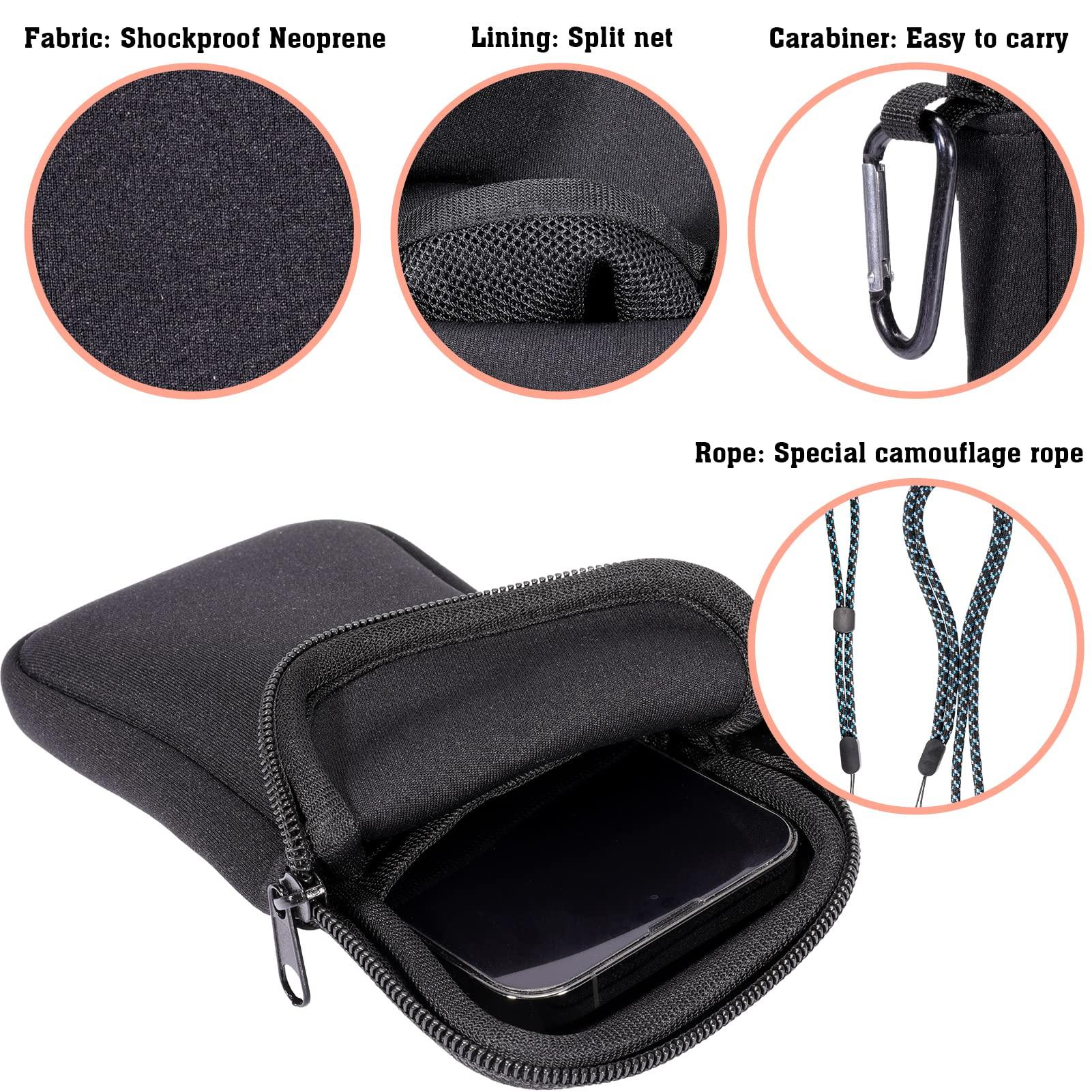 Phone Sock, Universal Shock & Impact Resistant Neoprene Pouch with Carabiner and Lanyard Strap Sleeve Case for Hiking & Travelling Phone Bag Fits Phones up to 7 Inches, Black, M - Image 3