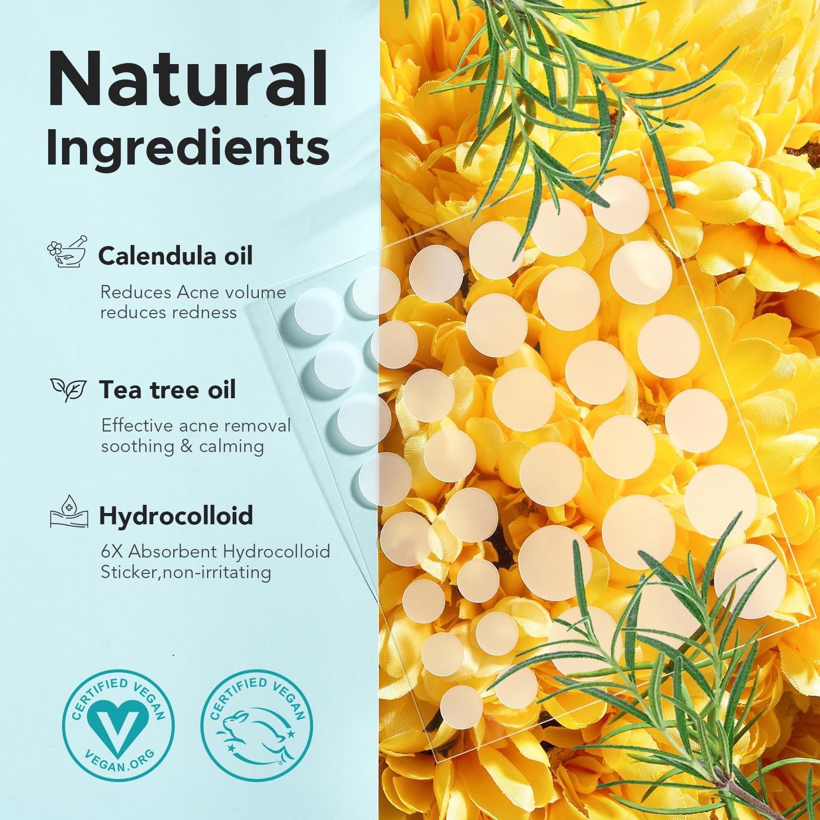 Pimple Patch Acne Patch, 4 Sizes 140 Patches Acne Absorbing Cover Patch, Hydrocolloid Invisible Acne Patches for Face Zit Patch Acne Dots Tea Tree, Calendula Oil - Image 3