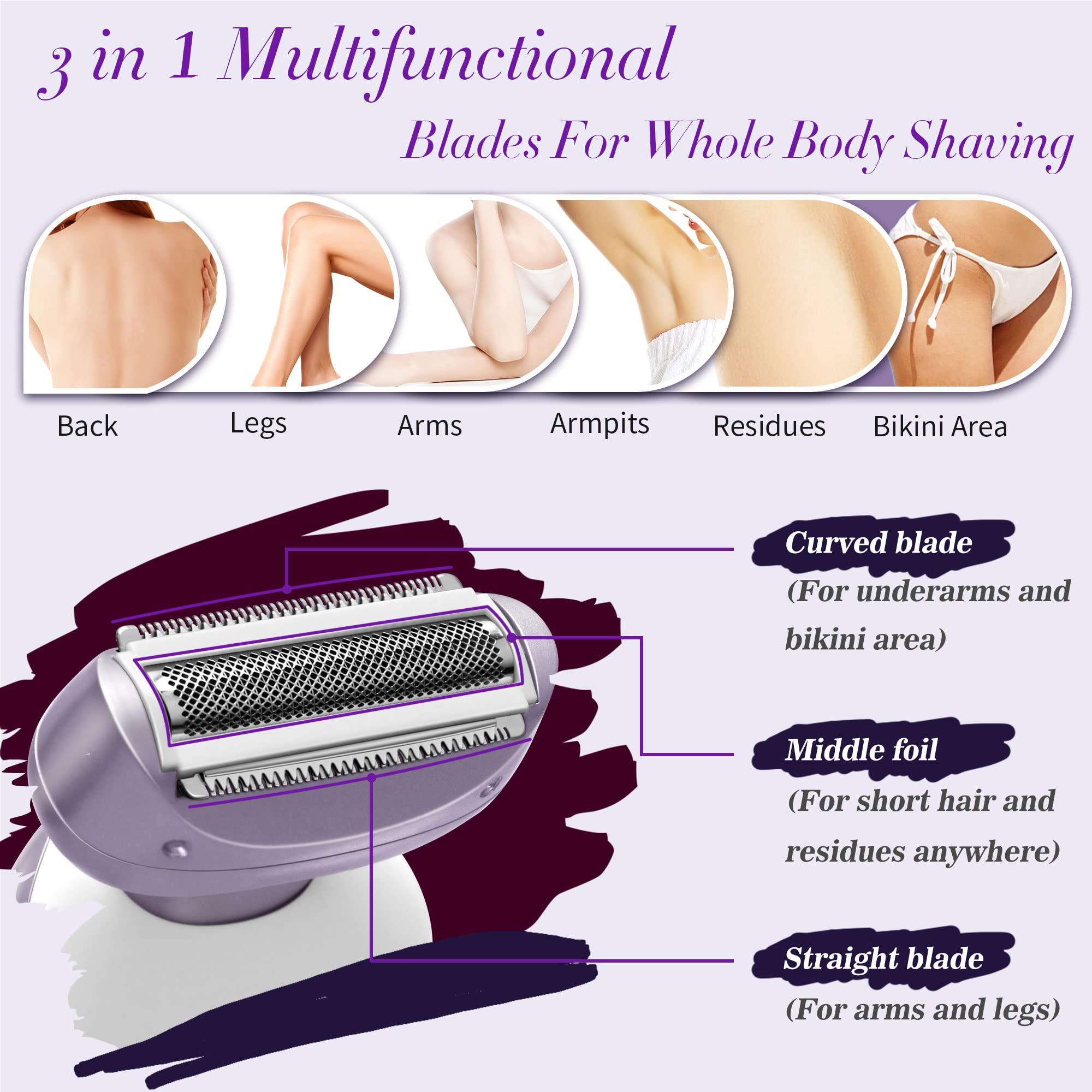 Electric Shaver for Women Electric Razor for Womens Bikini Legs Underarm Public Hairs Rechargeable Trimmer with Detachable Head Cordless Wet Dry Use - Image 2