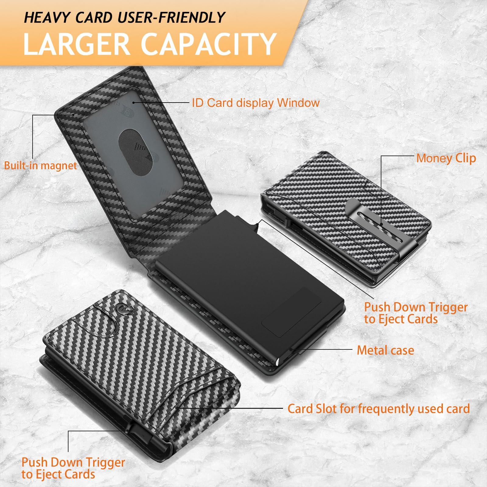 SMART CC Wallet for Men with Money Clip, Mens Minimalist Wallet 5-8 Cards, Slim Compact Wallet with Money Clip & ID Window, Pop Up Card Wallet, Metal Aluminum Credit Card Holder Bifold Wallet (Carbon) - Image 5