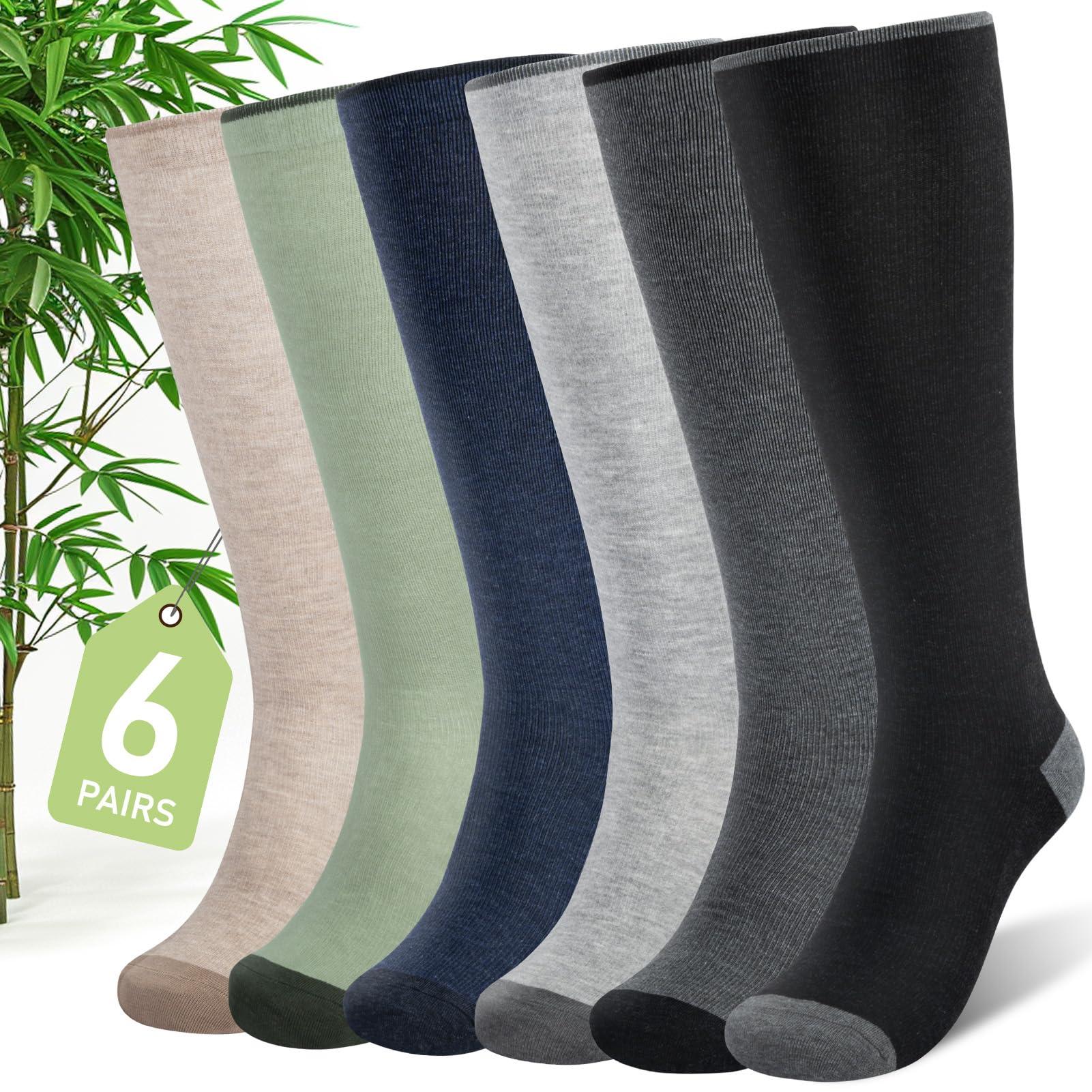 SONORAN Bamboo Viscose Compression Socks for Women & Men (6 Pairs) 20-30 mmHg Knee High Support for Nurses Travel Pregnant