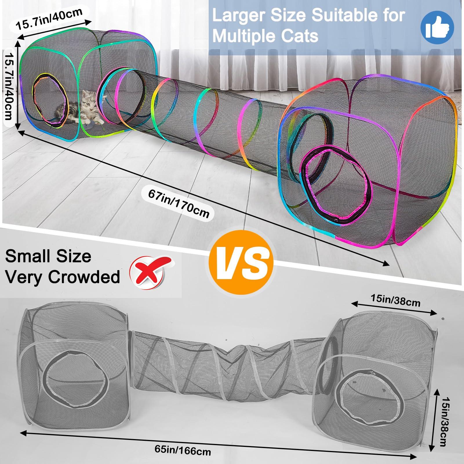Outdoor Cat Enclosures Portable Cats Tunnel with Carry Bag Breathable Kitty Tent Outdoor with 2 Mouse Toys Outside Cat Enclosure for Indoor Cats (2 Cubes + Run Tunnel) - Image 2