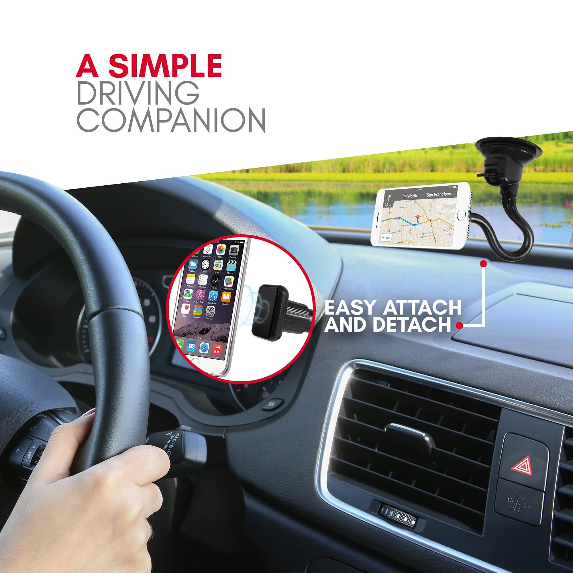 Macally Windshield Phone Mount for Car Magnetic - Suction Cup Window Mount Phone Holder with 8" Long Gooseneck Arm & Super Strong Magnet Mount for Smartphone and iPhone - Image 2