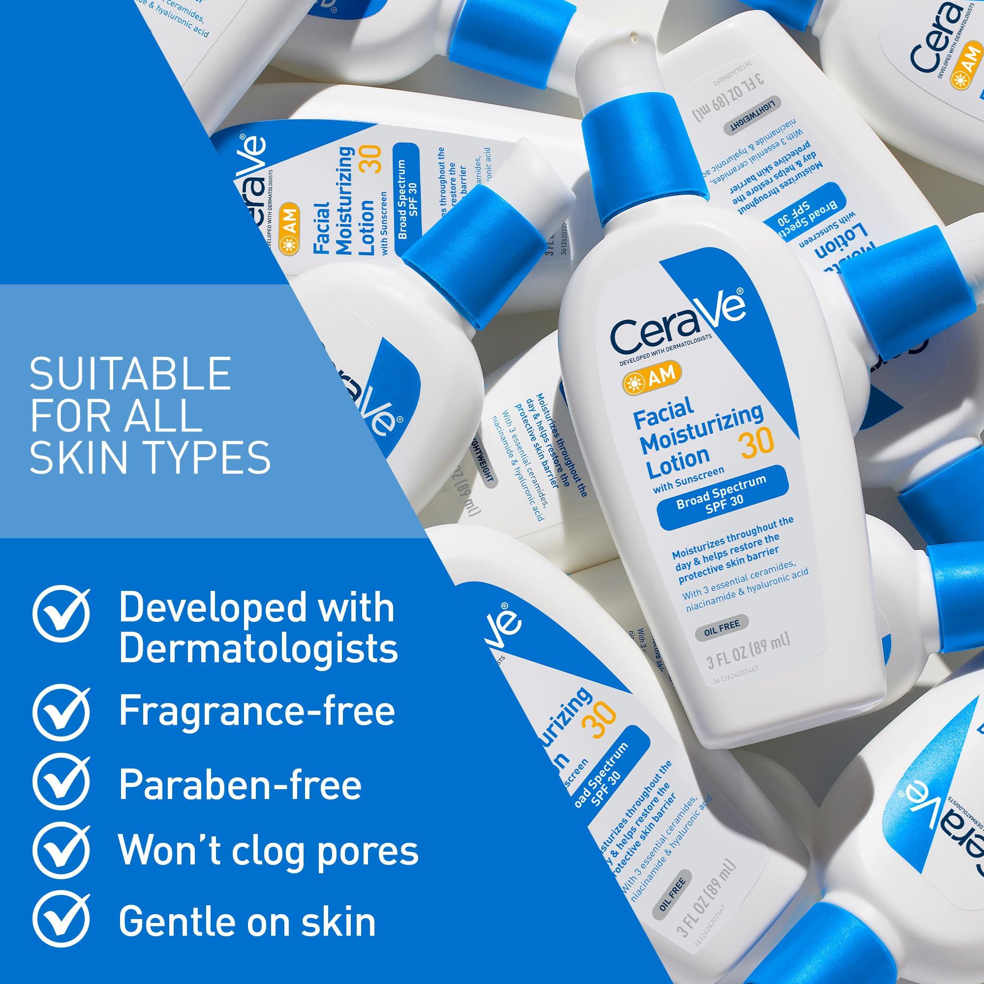 CeraVe AM Facial Moisturizing Lotion with SPF 30, Oil-Free Face Moisturizer with SPF, Formulated with Hyaluronic Acid, Niacinamide & Ceramides, Non-Comedogenic, Broad Spectrum Sunscreen, 3 Ounce - Image 4