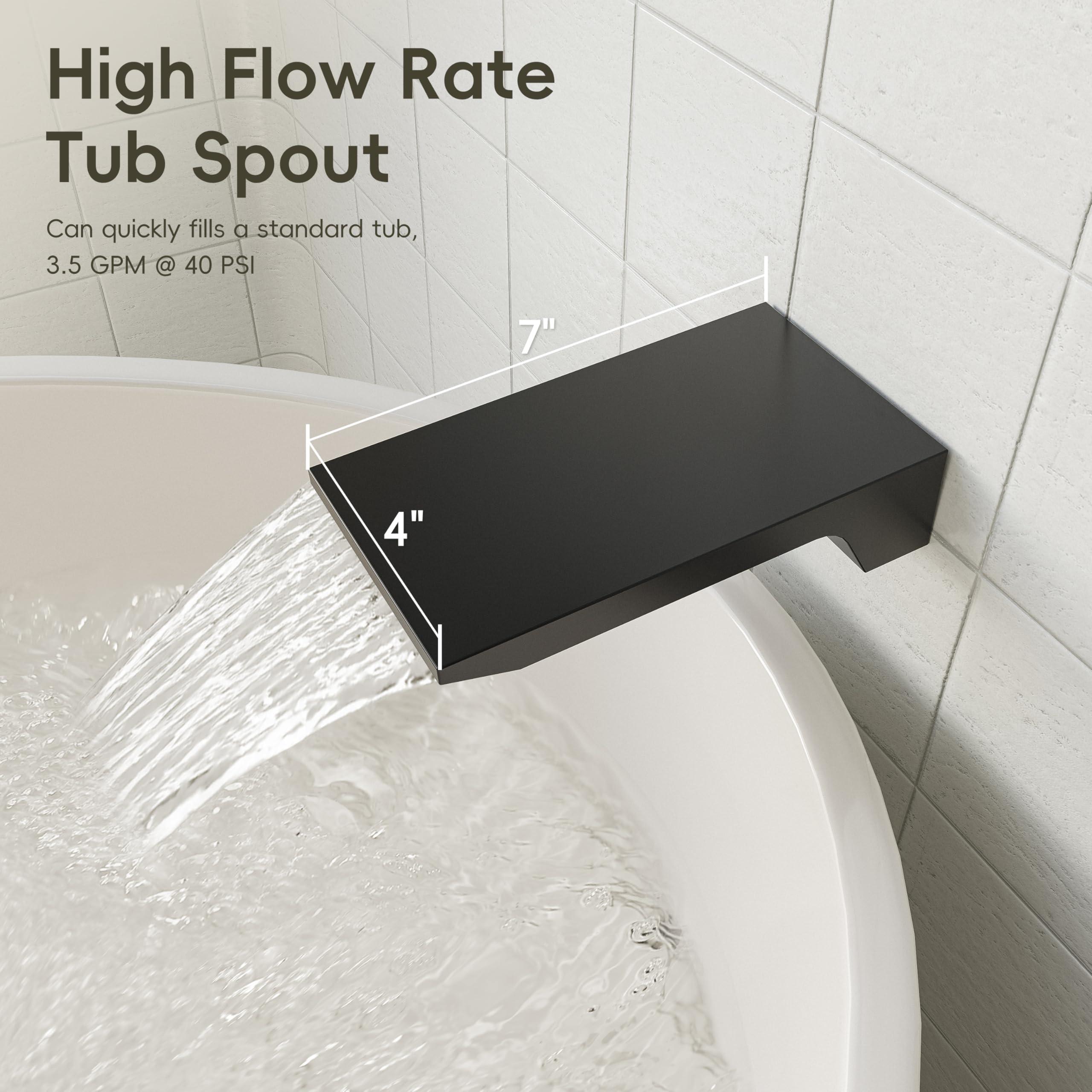 Gabrylly Shower System with Tub Spout, Wall Mounted Tub Shower Faucet Set for Bathroom with High Pressure 10" Rain Shower head and 3-Setting Handheld Shower Head Set,Matte Black - Image 6