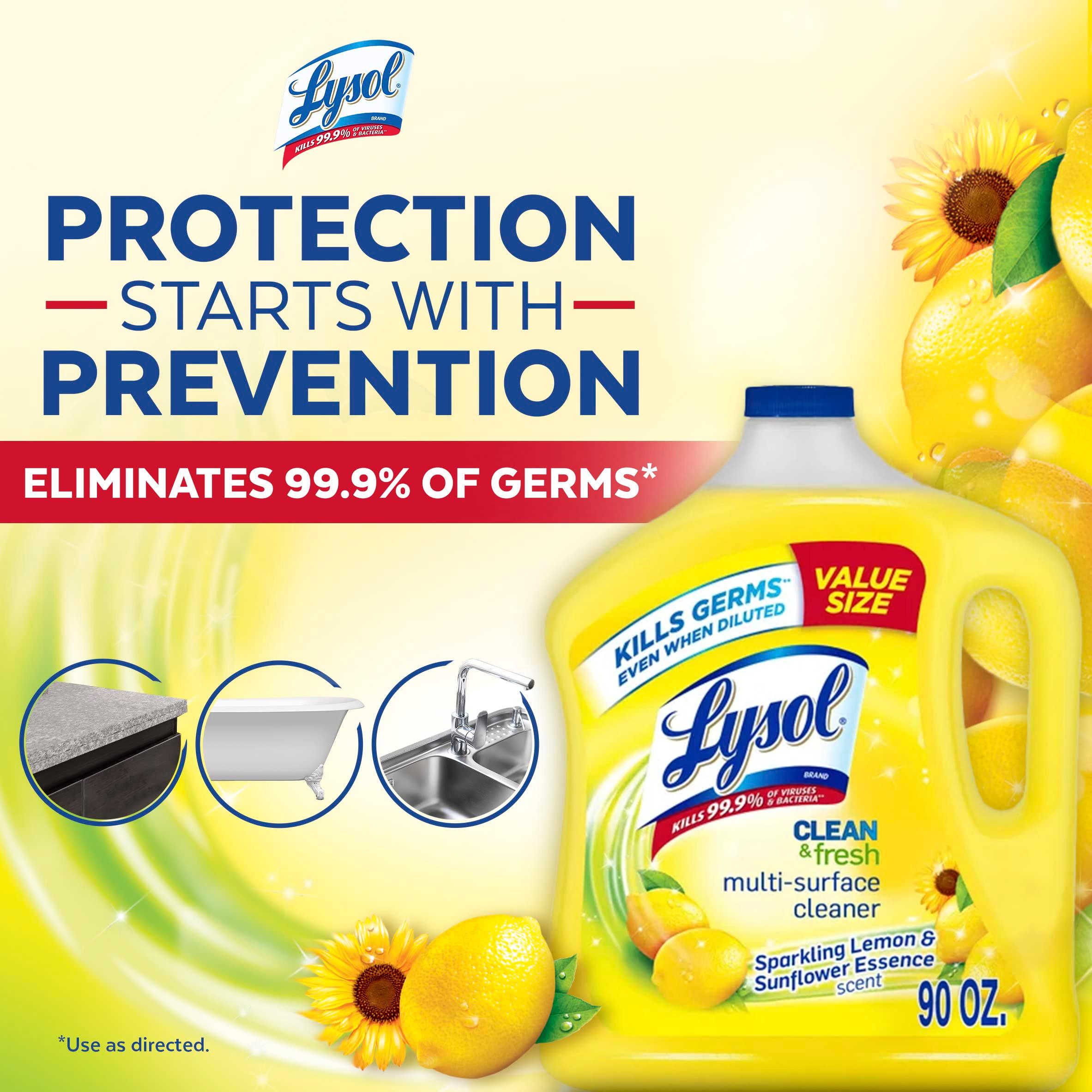 Lysol Multi-Surface Cleaner, Sanitizing and Disinfecting Pour, to Clean and Deodorize, Sparkling Lemon and Sunflower Essence, 90 Fl Oz - Image 5