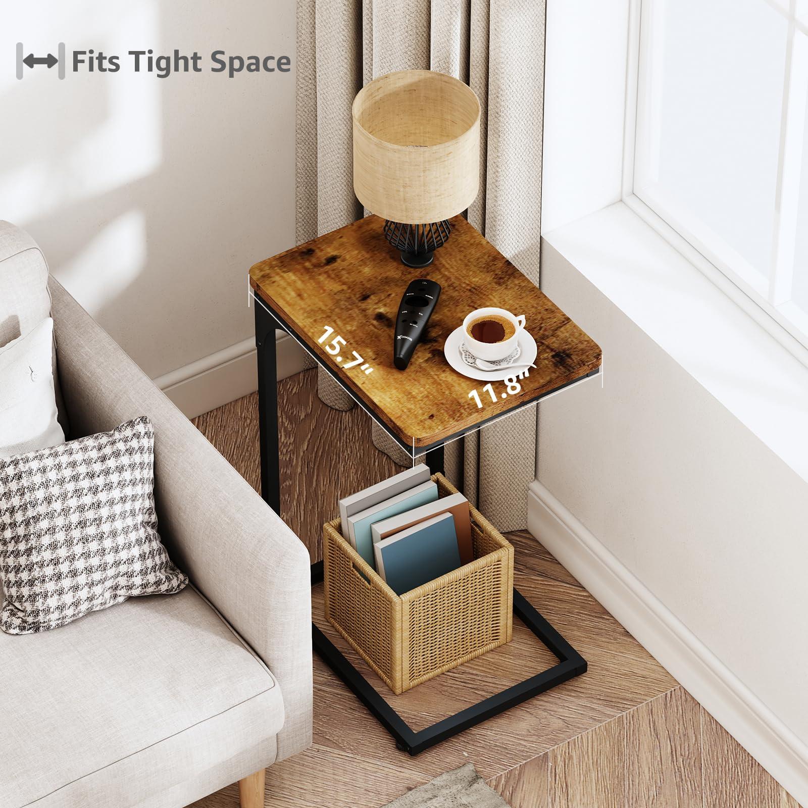 QEEIG C Table Side Table Set of 2 Living Room Sets C Shaped Couch Tray End Tables Farmhouse, Rustic Brown (017-30BN) - Image 6