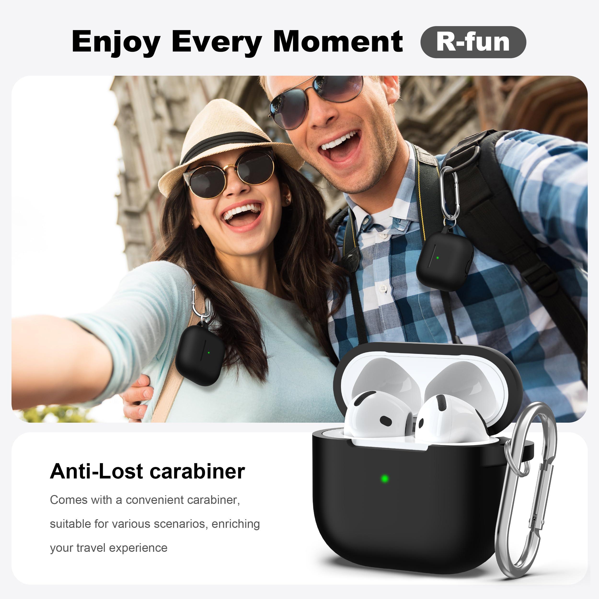 R-fun for AirPods 4 Case with Cleaner Kit,Full Protective Soft Skin Silicone Cover with Keychain for AirPods 4 Gen Case for Men Women,Compatible with Apple AirPods 4th Genaration case 2024,Black - Image 2