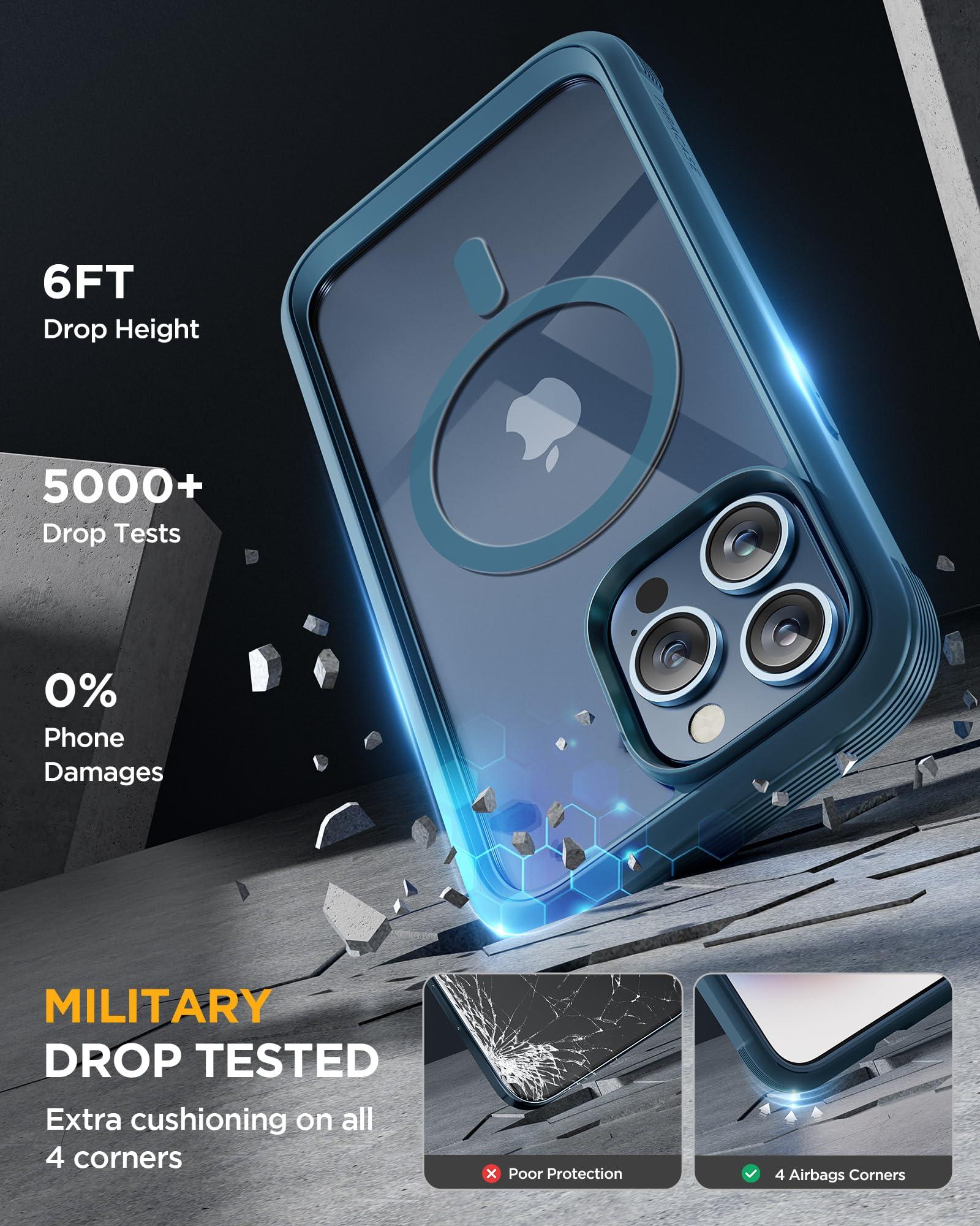 Miracase Magnetic for iPhone 15 Pro Max Case 6.7'' [Compatible with Magsafe] Full-Body Drop Proof Bumper Phone Case for iPhone 15 Pro Max with Built-in 9H Tempered Glass Screen Protector,Blue - Image 5